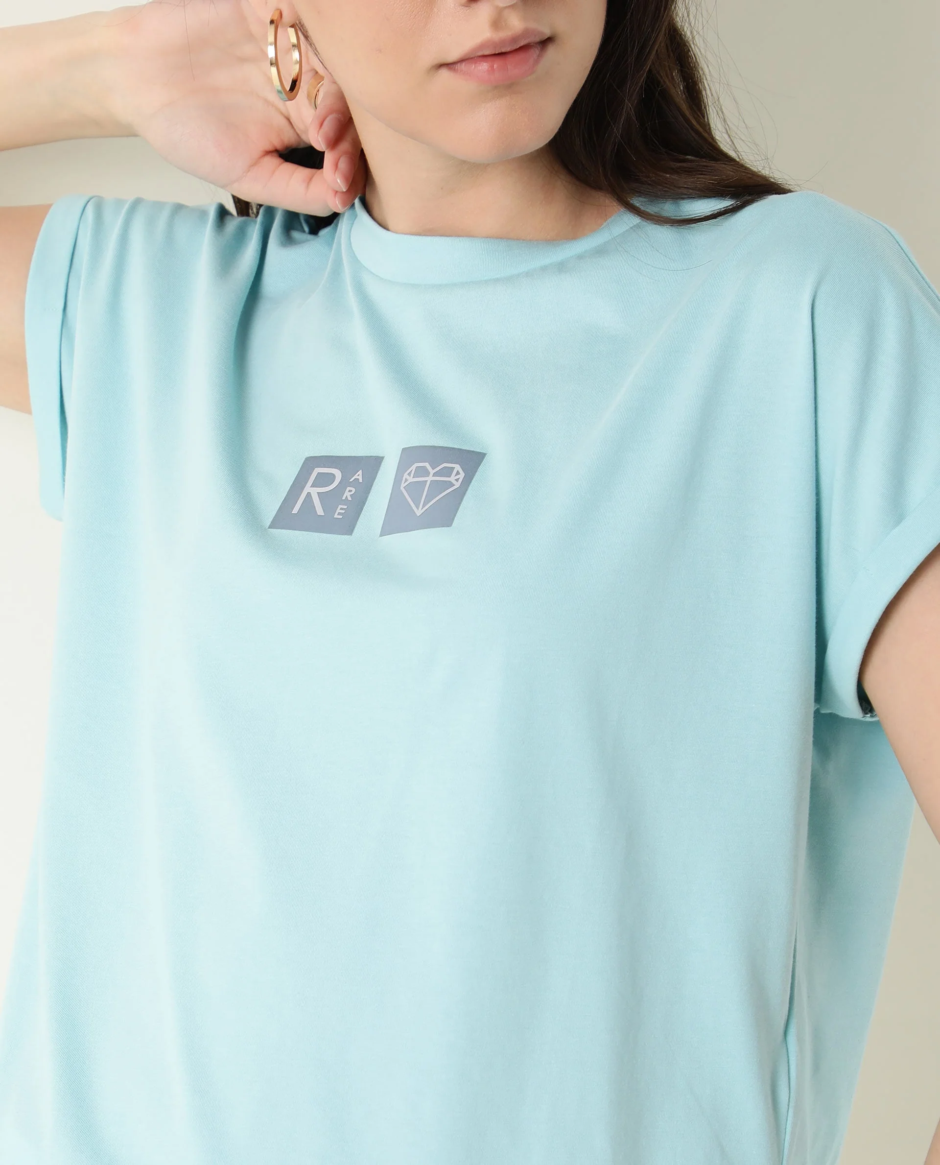 Rareism Women's Cardi Light Blue Cotton Crew Neck Graphic Print Regular Fit T-Shirt - Image 3