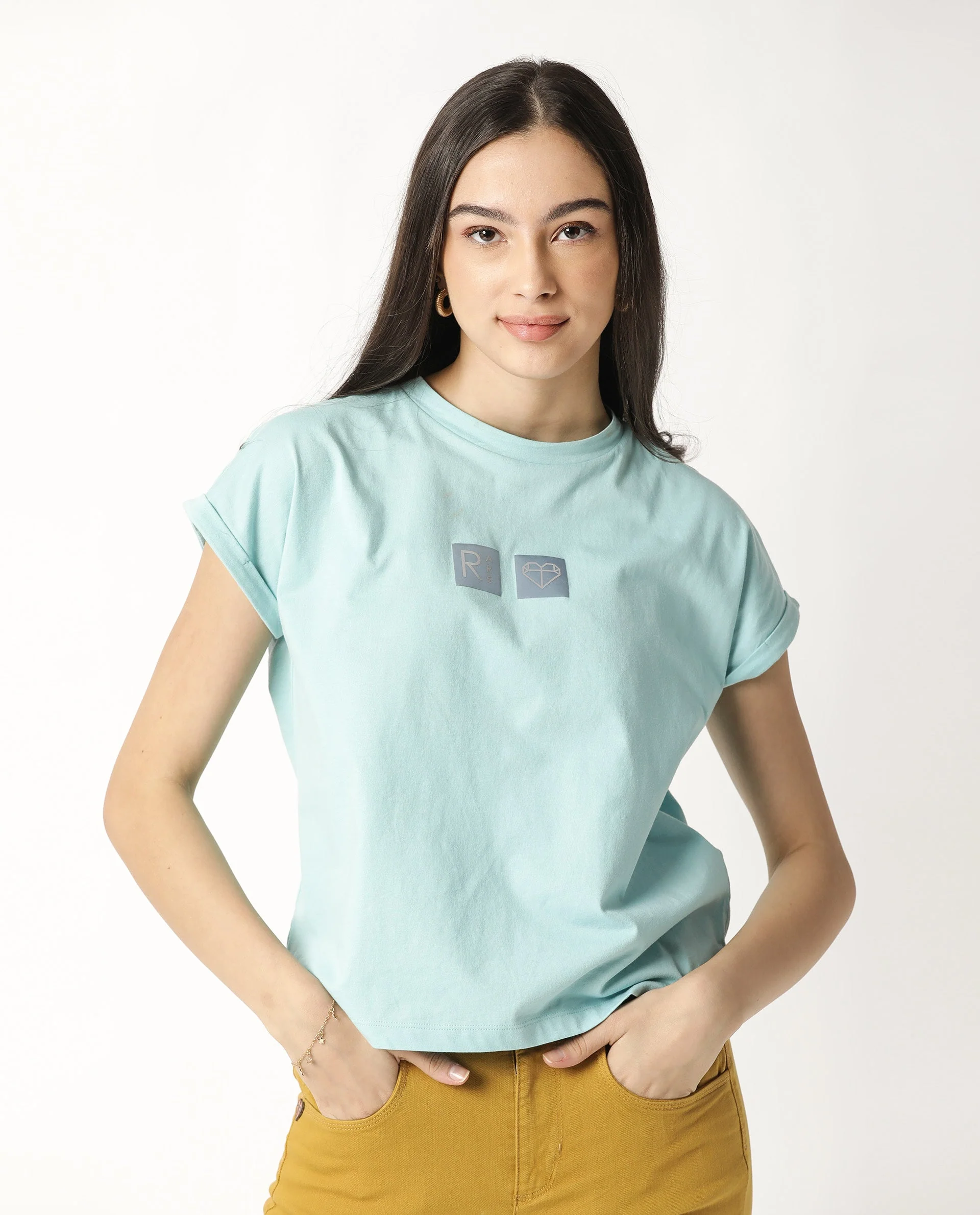 Rareism Women's Cardi Light Blue Cotton Crew Neck Graphic Print Regular Fit T-Shirt - Image 7