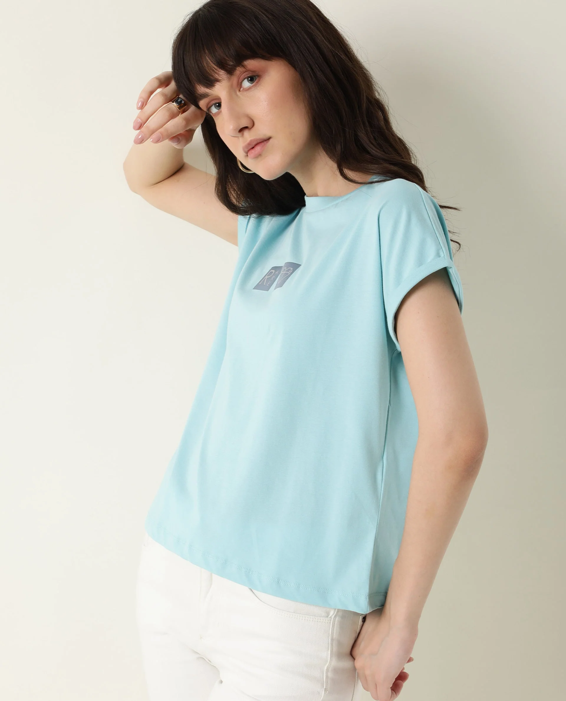Rareism Women's Cardi Light Blue Cotton Crew Neck Graphic Print Regular Fit T-Shirt - Image 8