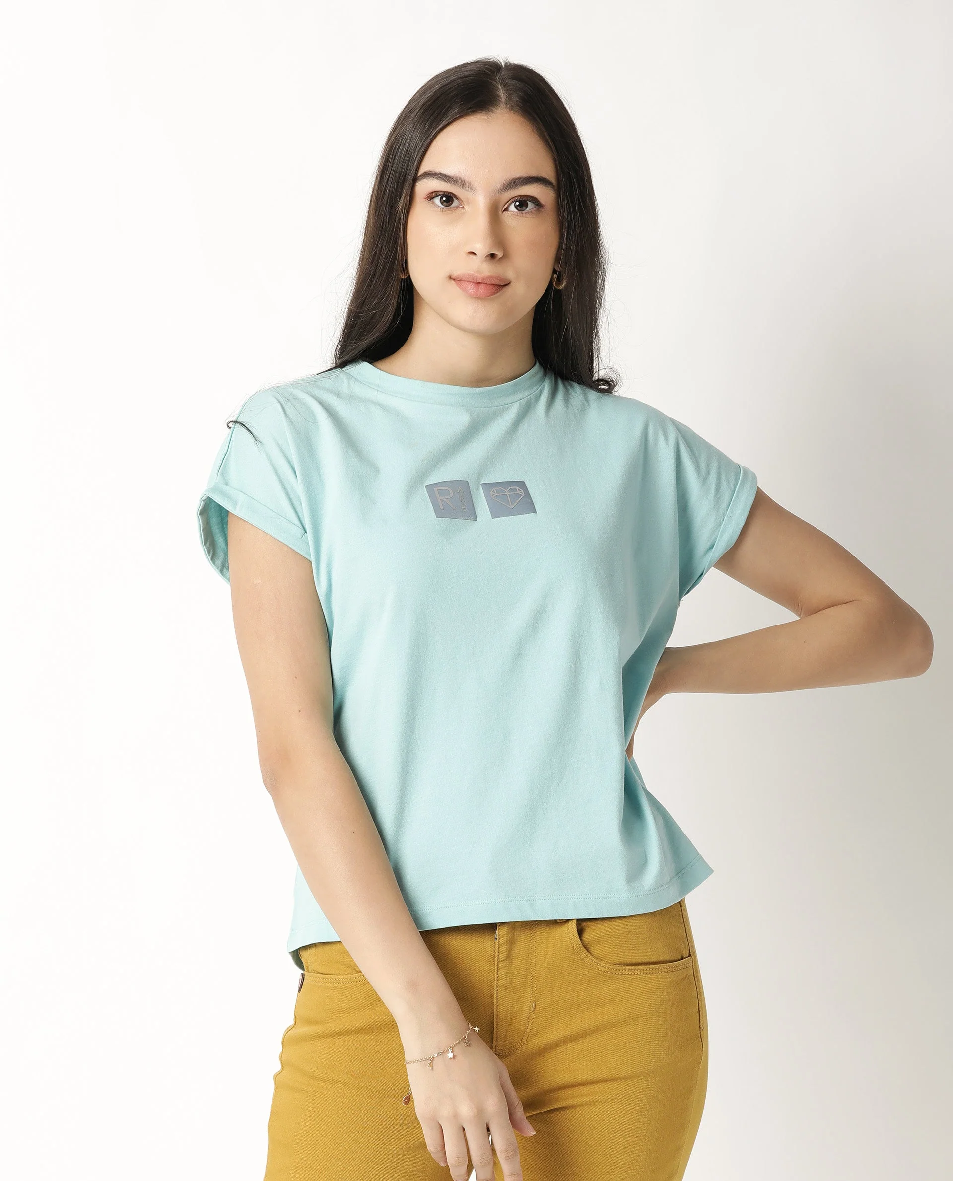 Rareism Women's Cardi Light Blue Cotton Crew Neck Graphic Print Regular Fit T-Shirt - Image 9