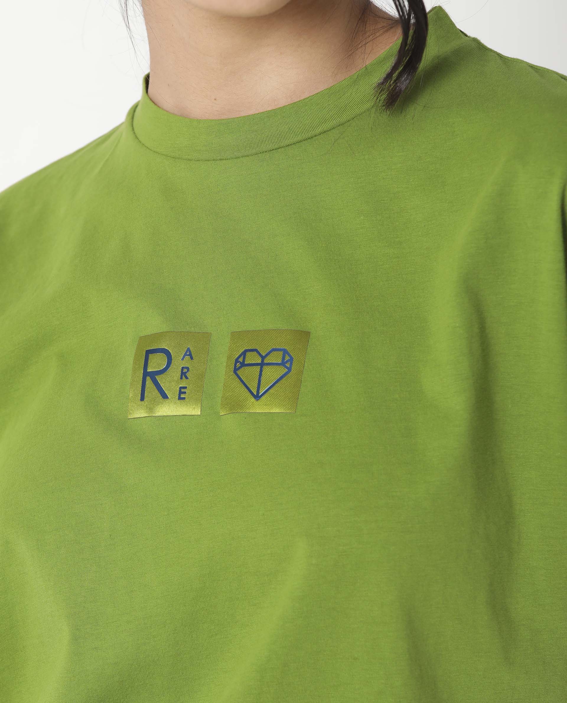 Rareism Womens Cardi Green T-Shirt Cotton Fabric Regular Fit Half Sleeve Round Neck - Image 3
