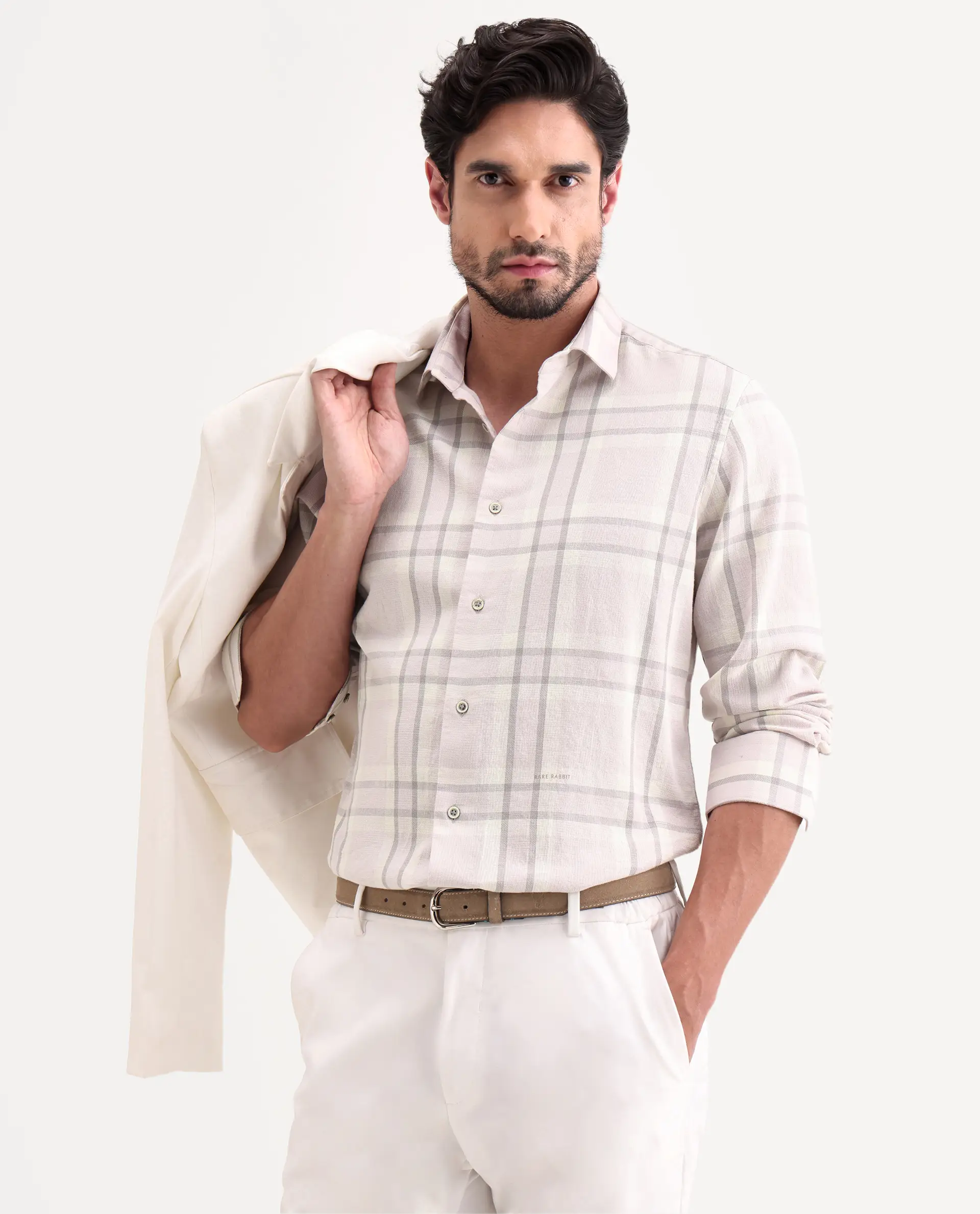 Rare Rabbit Men's Cardin-26 Pastel Purple Cotton Full Sleeve Spread Collar Regular Fit Checked Shirt