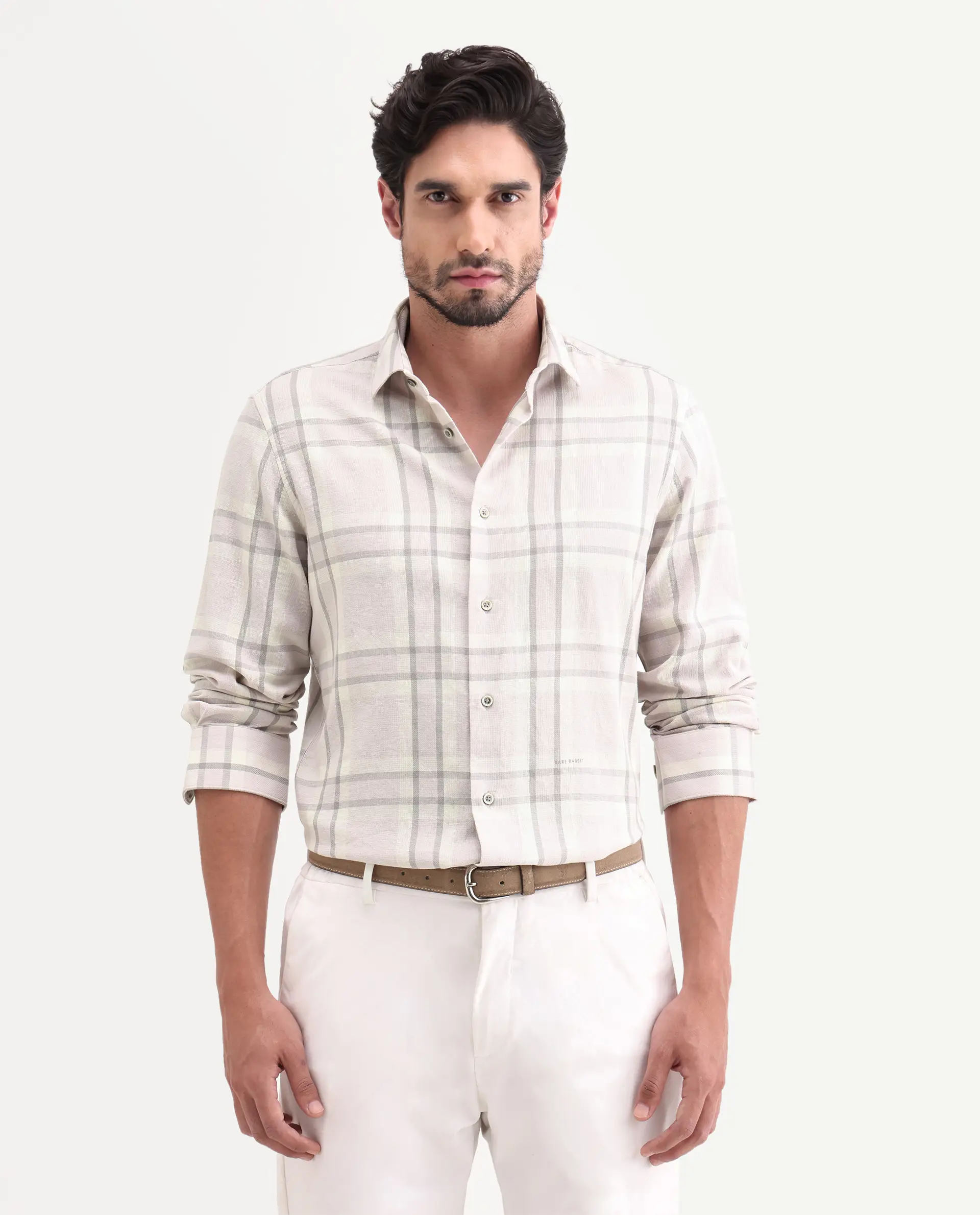 Rare Rabbit Men's Cardin-26 Pastel Purple Cotton Full Sleeve Spread Collar Regular Fit Checked Shirt - Image 4
