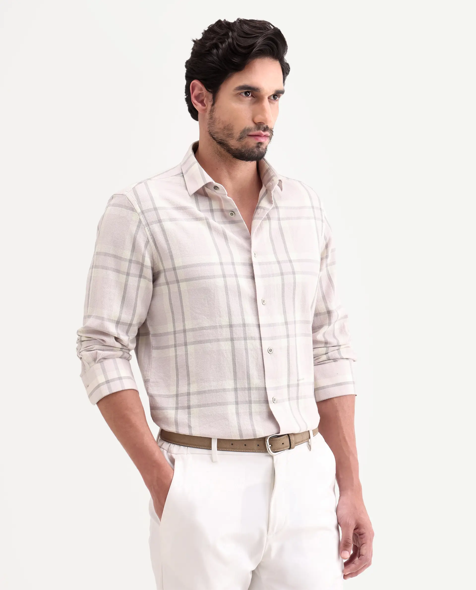 Rare Rabbit Men's Cardin-26 Pastel Purple Cotton Full Sleeve Spread Collar Regular Fit Checked Shirt - Image 5