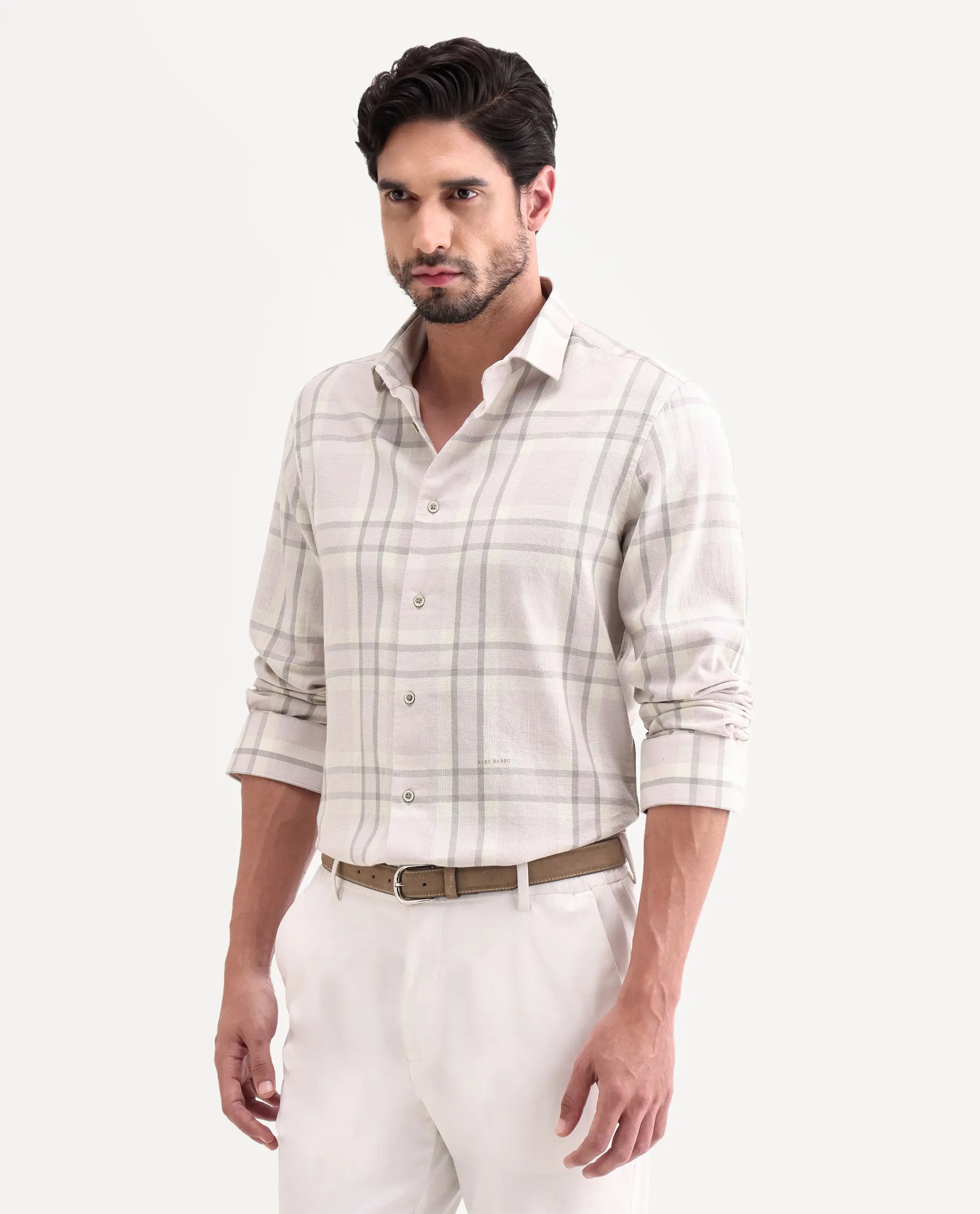 Rare Rabbit Men's Cardin-26 Pastel Purple Cotton Full Sleeve Spread Collar Regular Fit Checked Shirt - Image 6