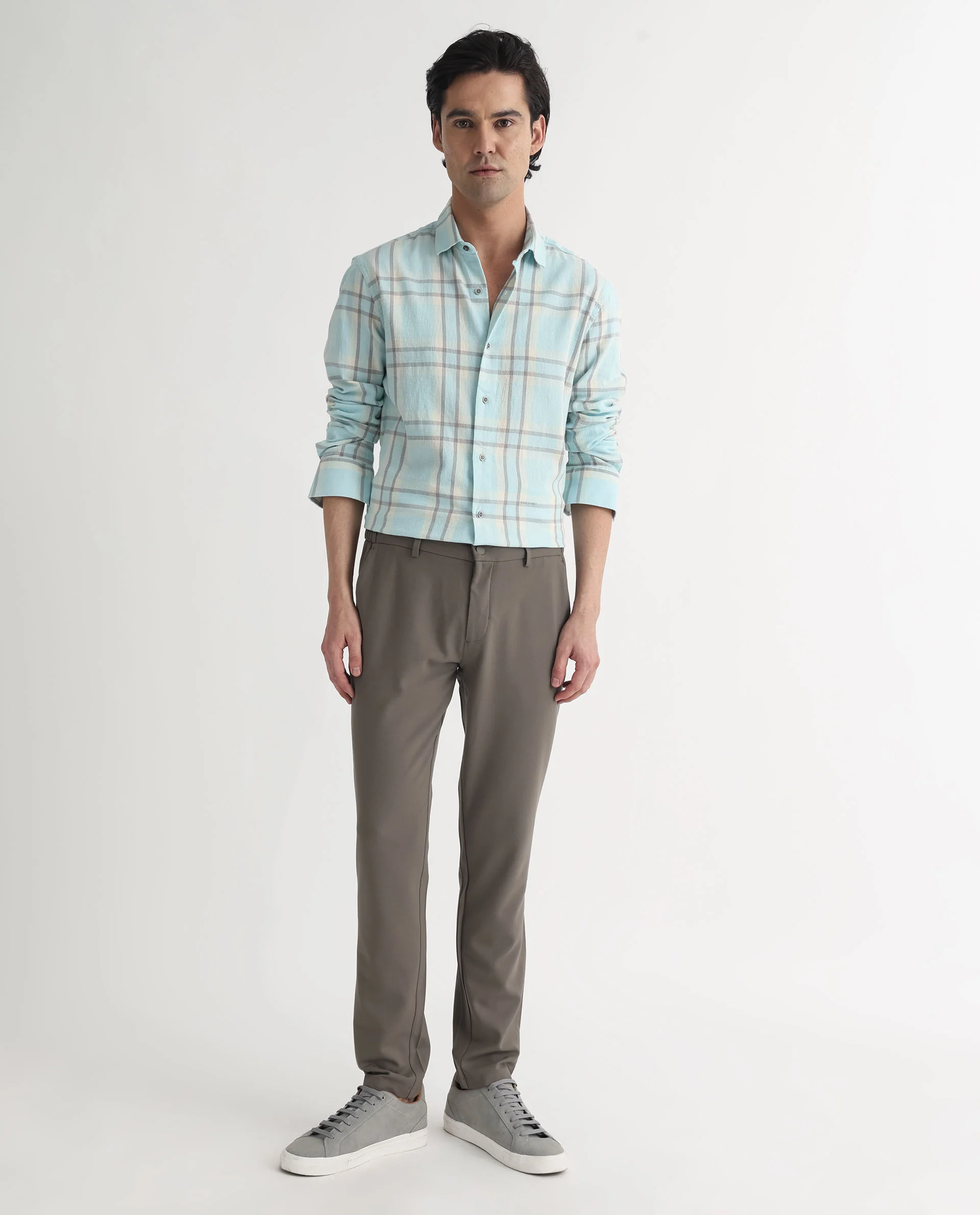 Rare Rabbit Men's Cardin Pastel Blue Checked Print Regular Fit Full Sleeve Collared Shirt - Image 8