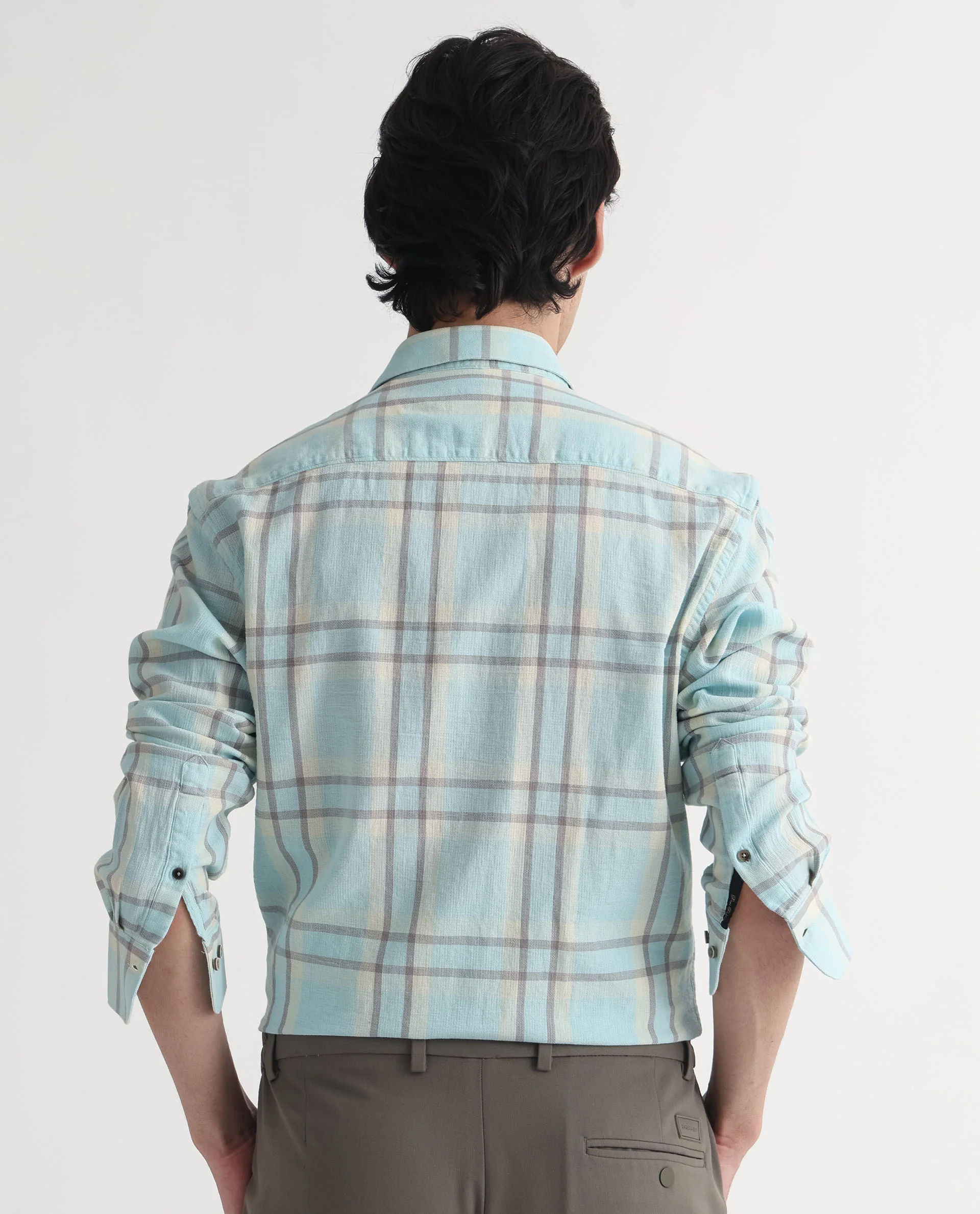 Rare Rabbit Men's Cardin Pastel Blue Checked Print Regular Fit Full Sleeve Collared Shirt - Image 9