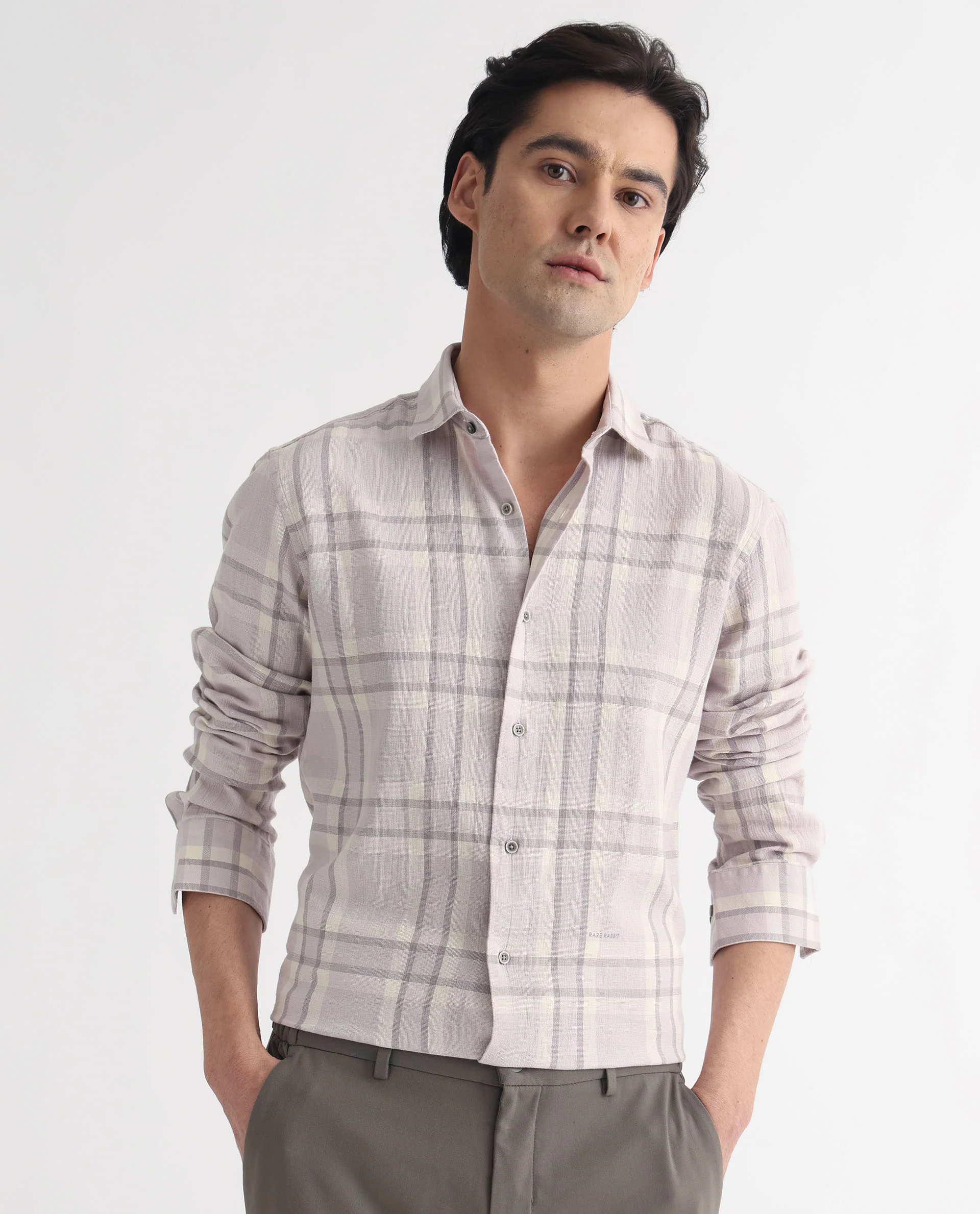 Rare Rabbit Men's Cardin Pastel Purple Cotton Checked Print Regular Fit Full Sleeve Collared Shirt