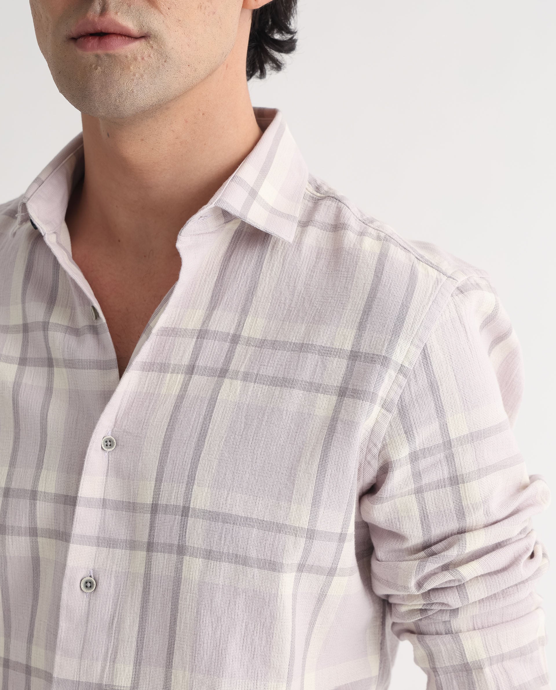 Rare Rabbit Men's Cardin Pastel Purple Cotton Checked Print Regular Fit Full Sleeve Collared Shirt - Image 4