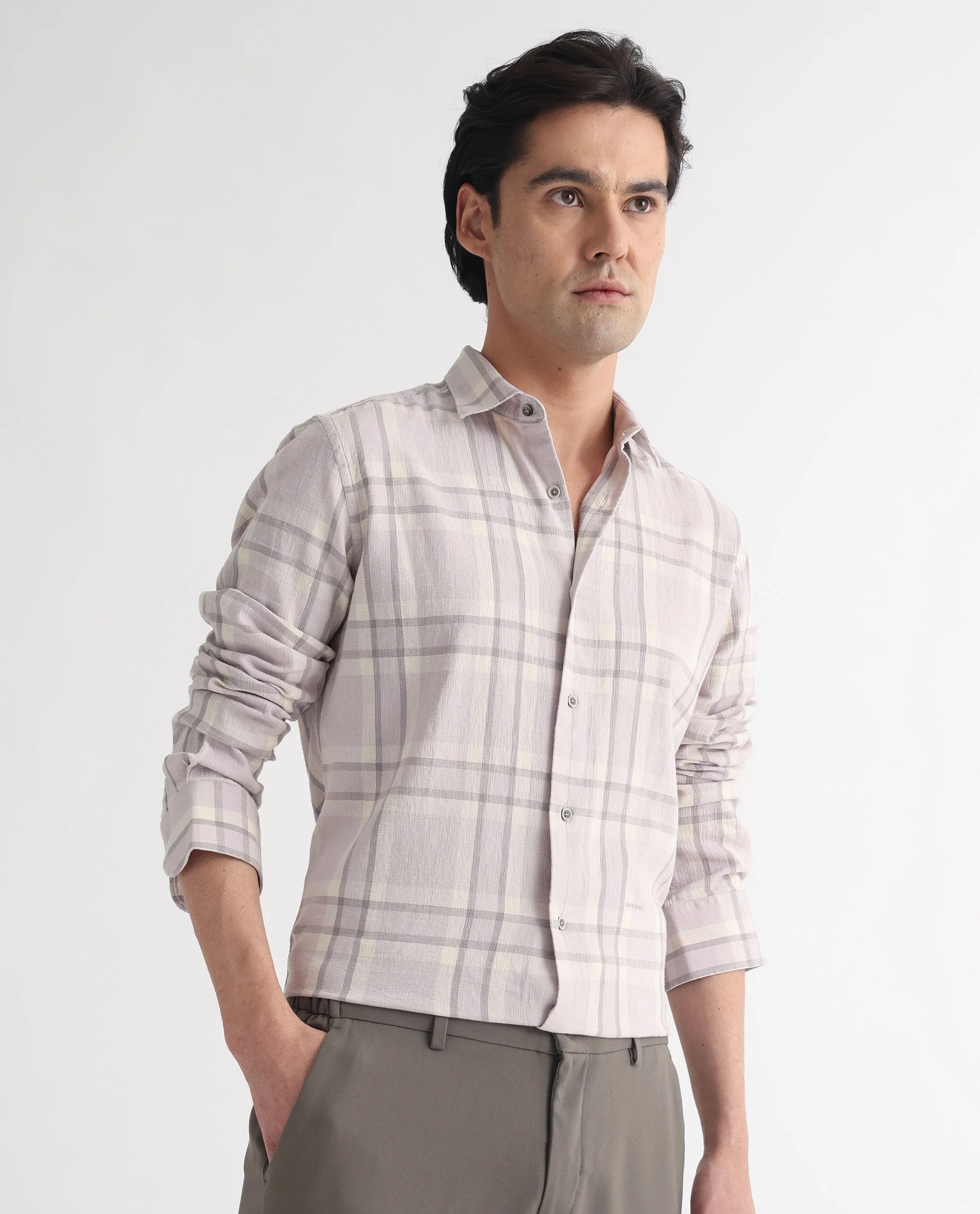 Rare Rabbit Men's Cardin Pastel Purple Cotton Checked Print Regular Fit Full Sleeve Collared Shirt - Image 6