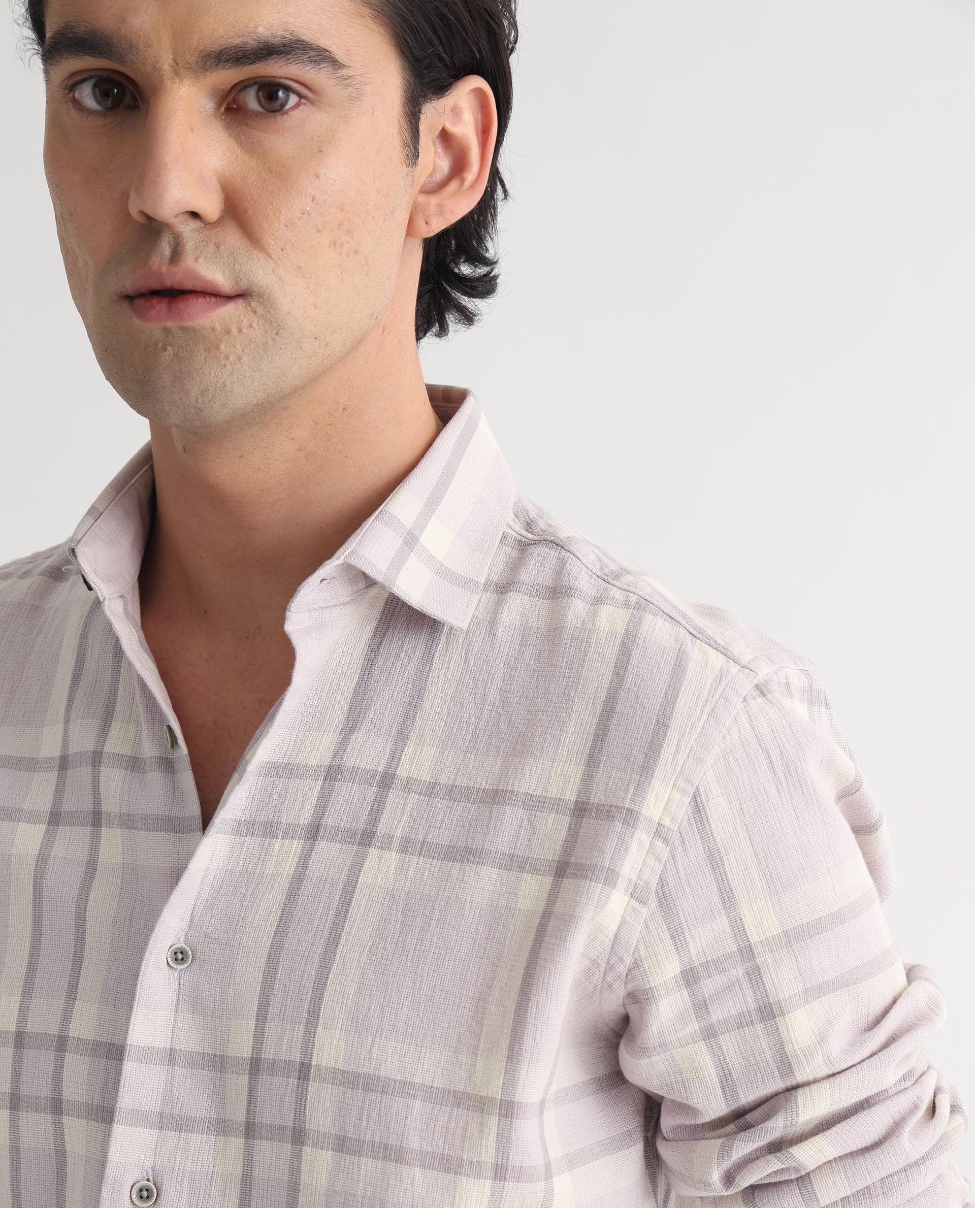 Rare Rabbit Men's Cardin Pastel Purple Cotton Checked Print Regular Fit Full Sleeve Collared Shirt - Image 7