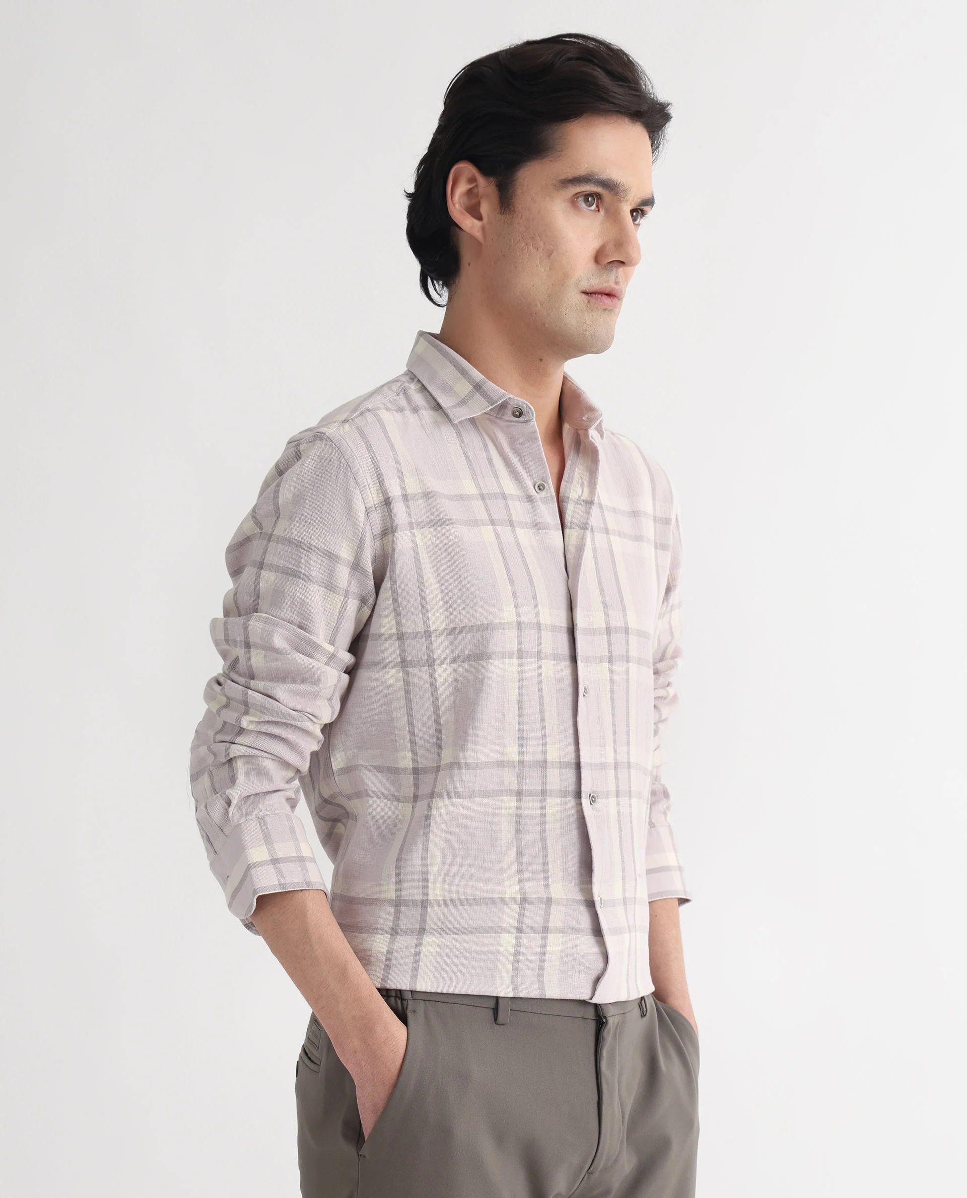 Rare Rabbit Men's Cardin Pastel Purple Cotton Checked Print Regular Fit Full Sleeve Collared Shirt - Image 8
