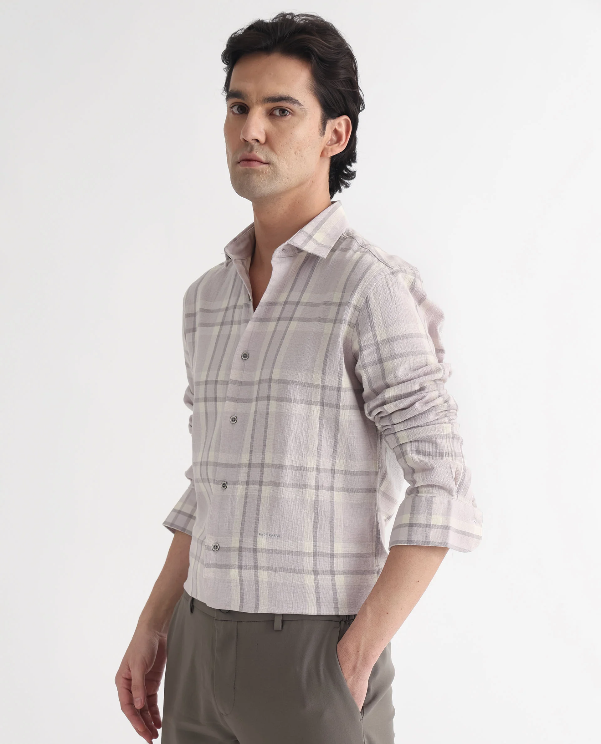 Rare Rabbit Men's Cardin Pastel Purple Cotton Checked Print Regular Fit Full Sleeve Collared Shirt - Image 9