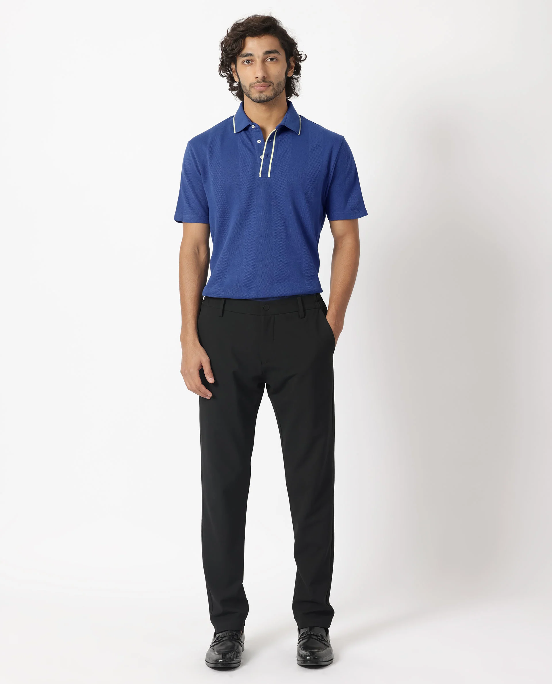 Rare Rabbit Men's Cardona Navy Cotton Striped Print Regular Fit Half Sleeve Polo - Image 2