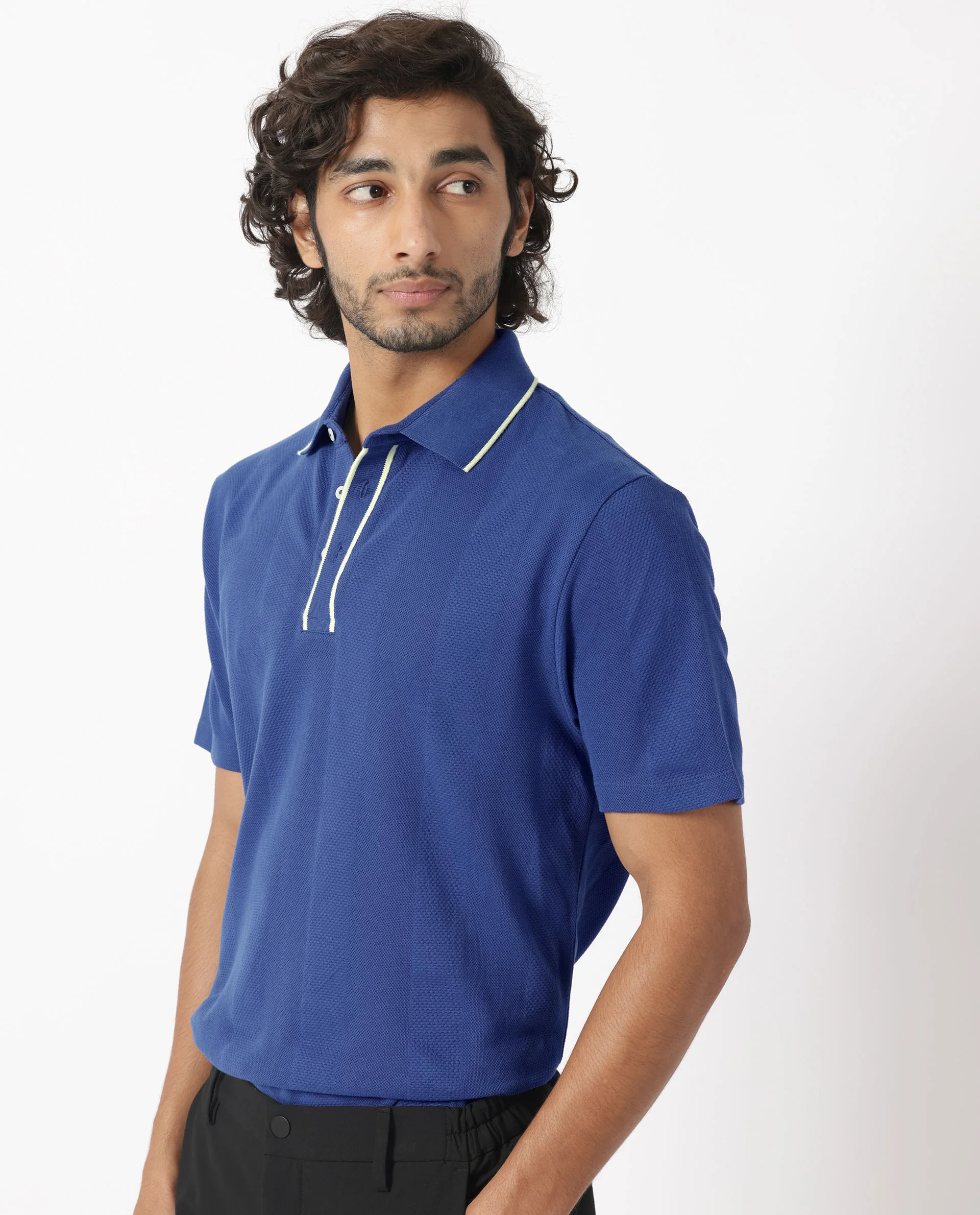Rare Rabbit Men's Cardona Navy Cotton Striped Print Regular Fit Half Sleeve Polo - Image 3