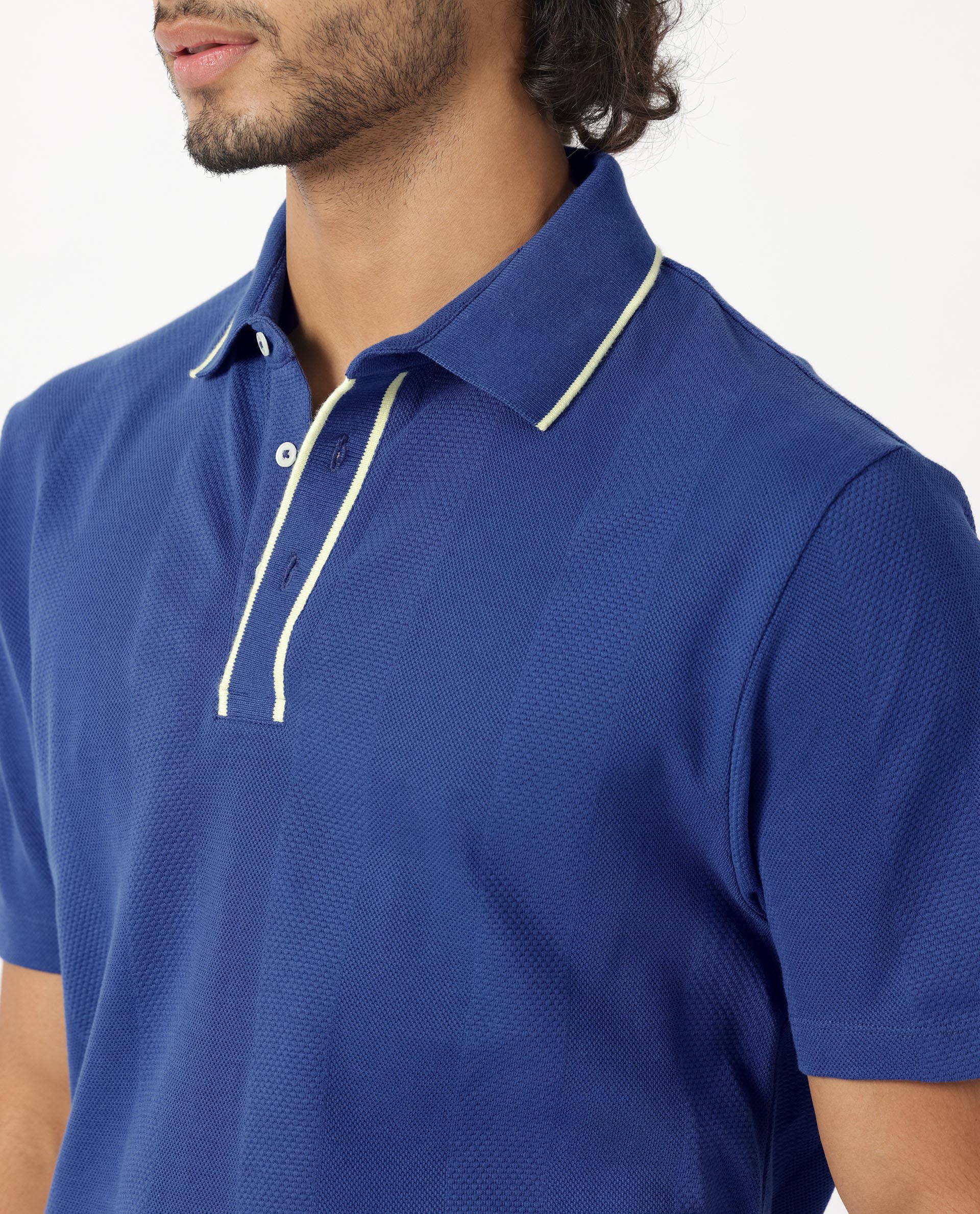 Rare Rabbit Men's Cardona Navy Cotton Striped Print Regular Fit Half Sleeve Polo - Image 4