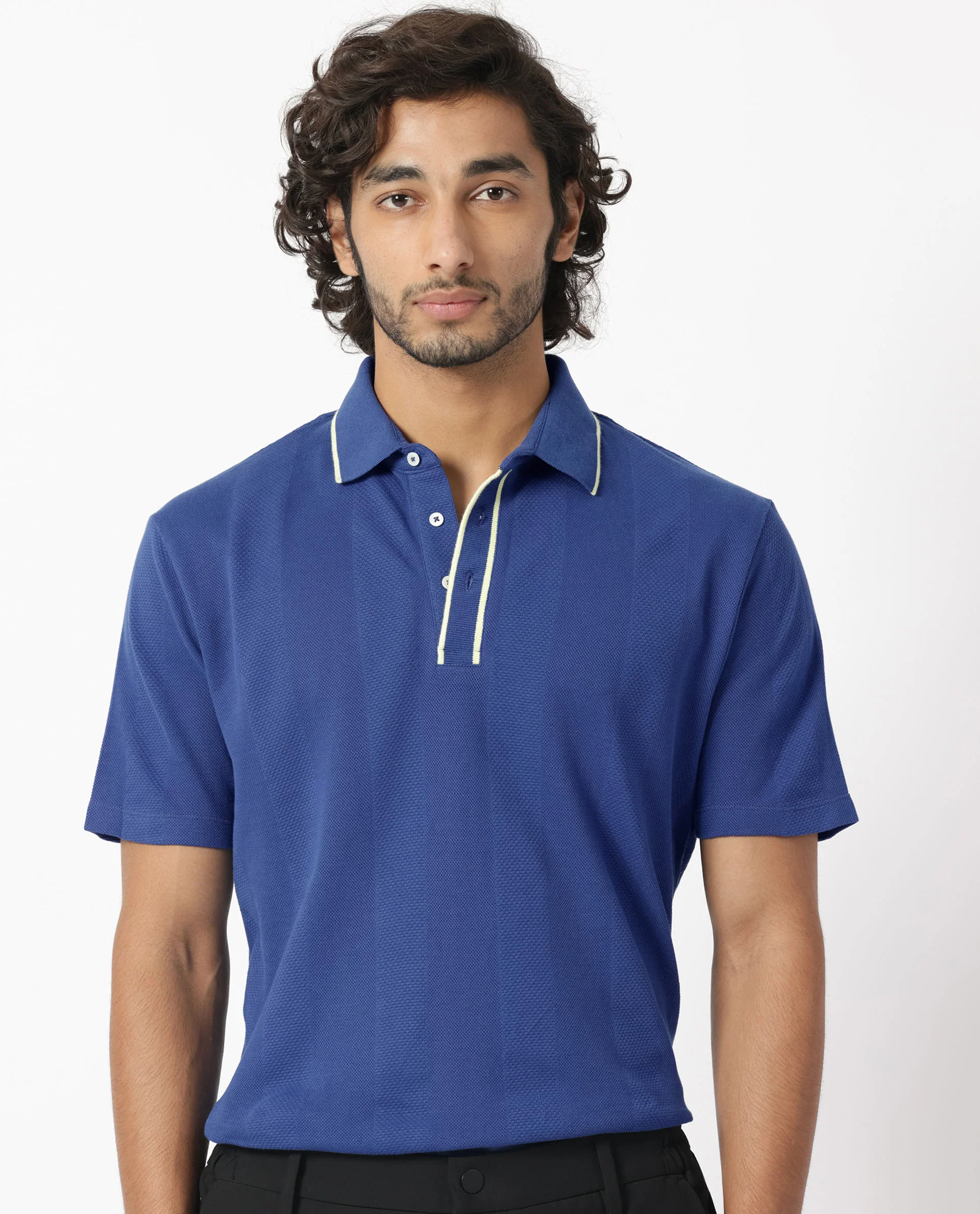 Rare Rabbit Men's Cardona Navy Cotton Striped Print Regular Fit Half Sleeve Polo - Image 6