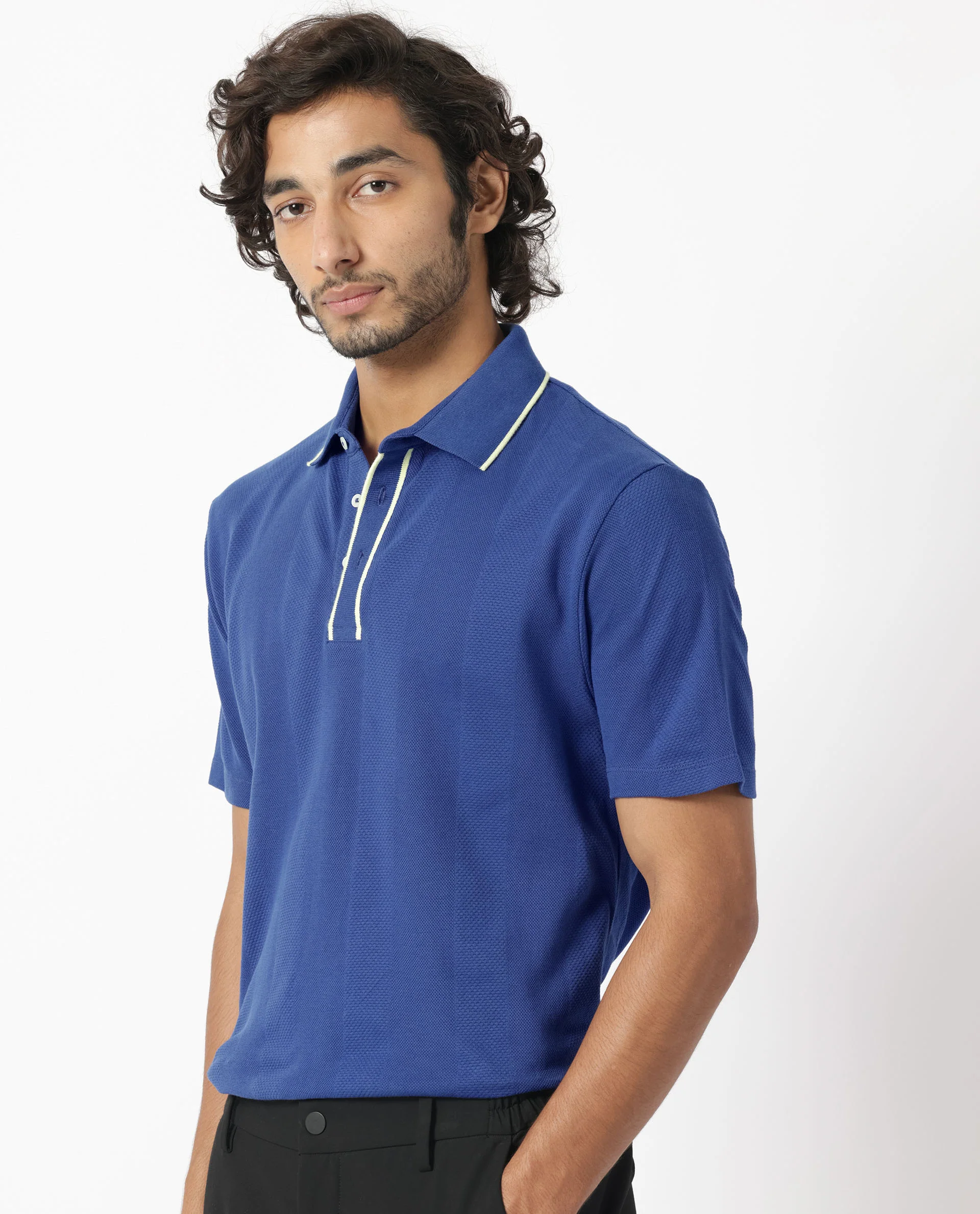 Rare Rabbit Men's Cardona Navy Cotton Striped Print Regular Fit Half Sleeve Polo - Image 7