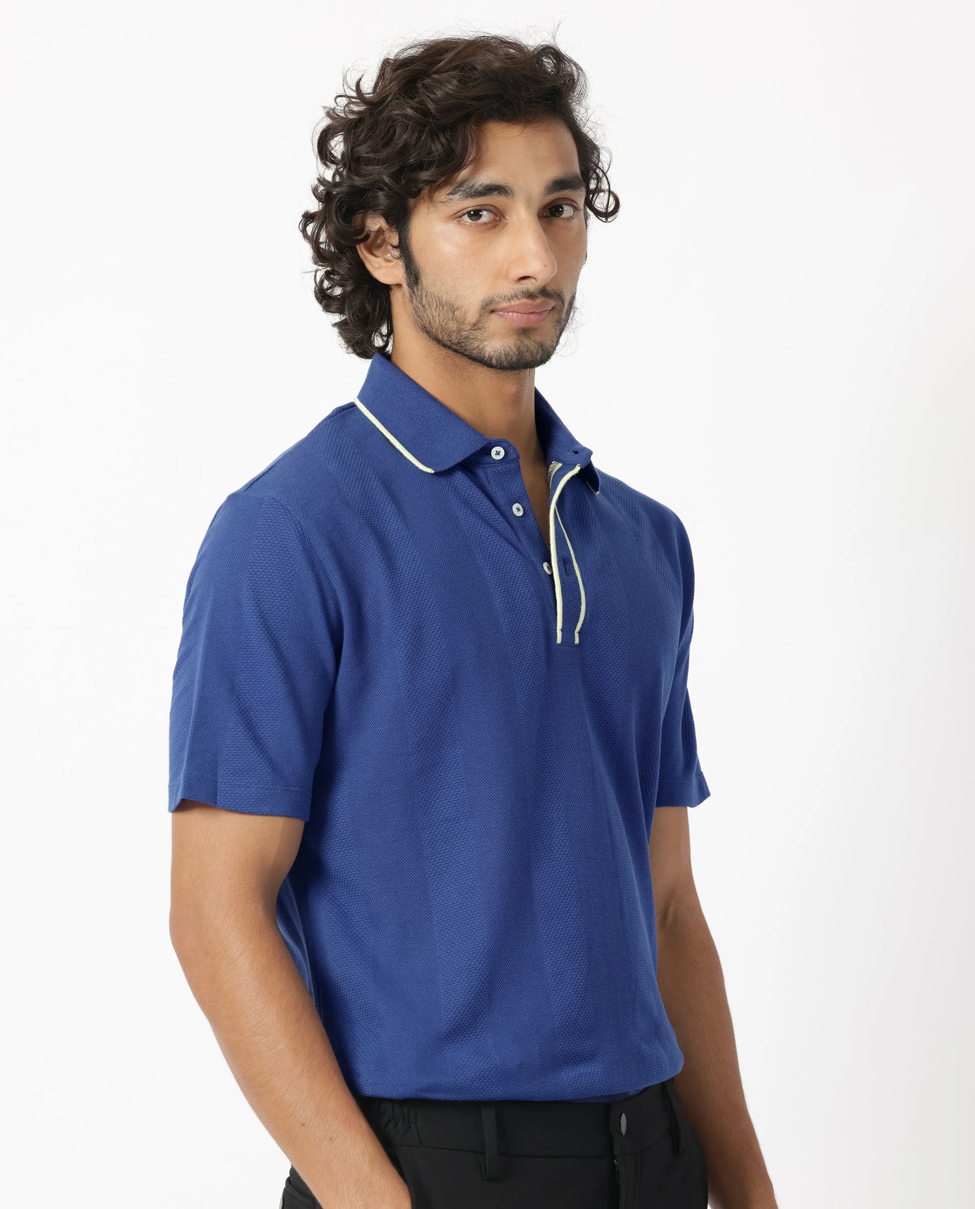 Rare Rabbit Men's Cardona Navy Cotton Striped Print Regular Fit Half Sleeve Polo - Image 8