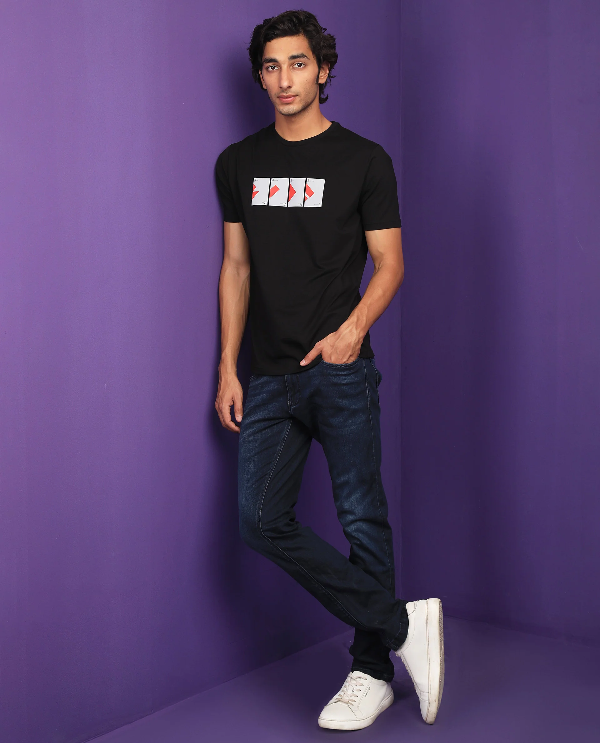 Rare Rabbit Men's Cards Black Cotton Graphic Print Slim Fit Half Sleeve Crew Neck T-Shirt - Image 3