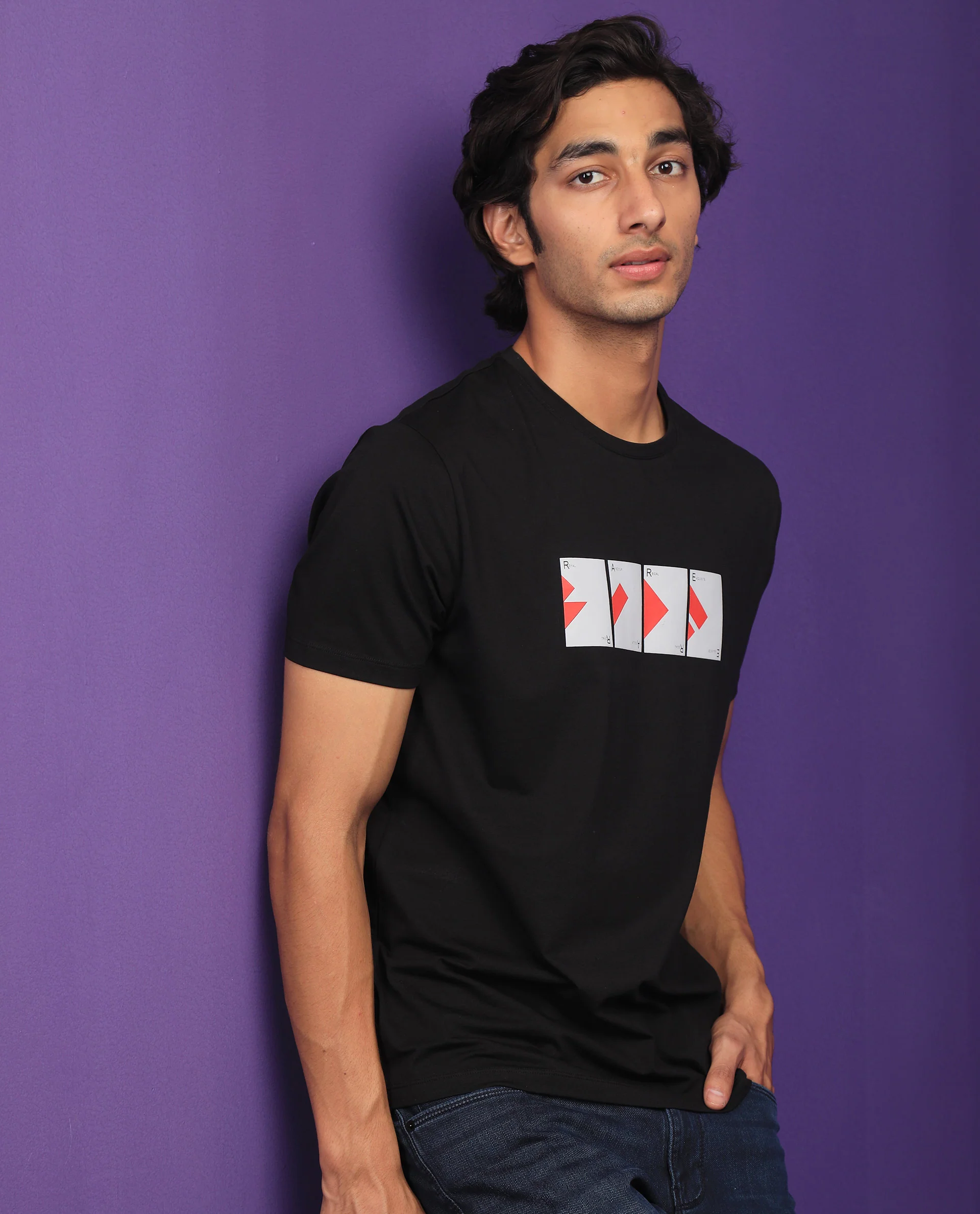 Rare Rabbit Men's Cards Black Cotton Graphic Print Slim Fit Half Sleeve Crew Neck T-Shirt - Image 4