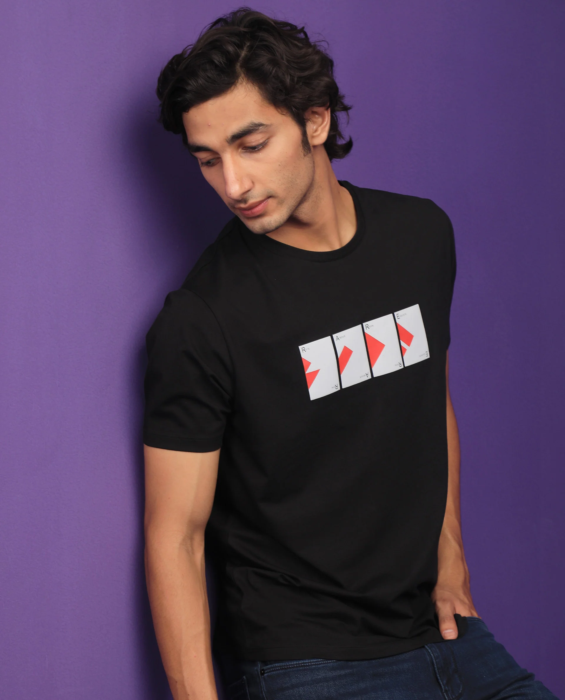 Rare Rabbit Men's Cards Black Cotton Graphic Print Slim Fit Half Sleeve Crew Neck T-Shirt - Image 5
