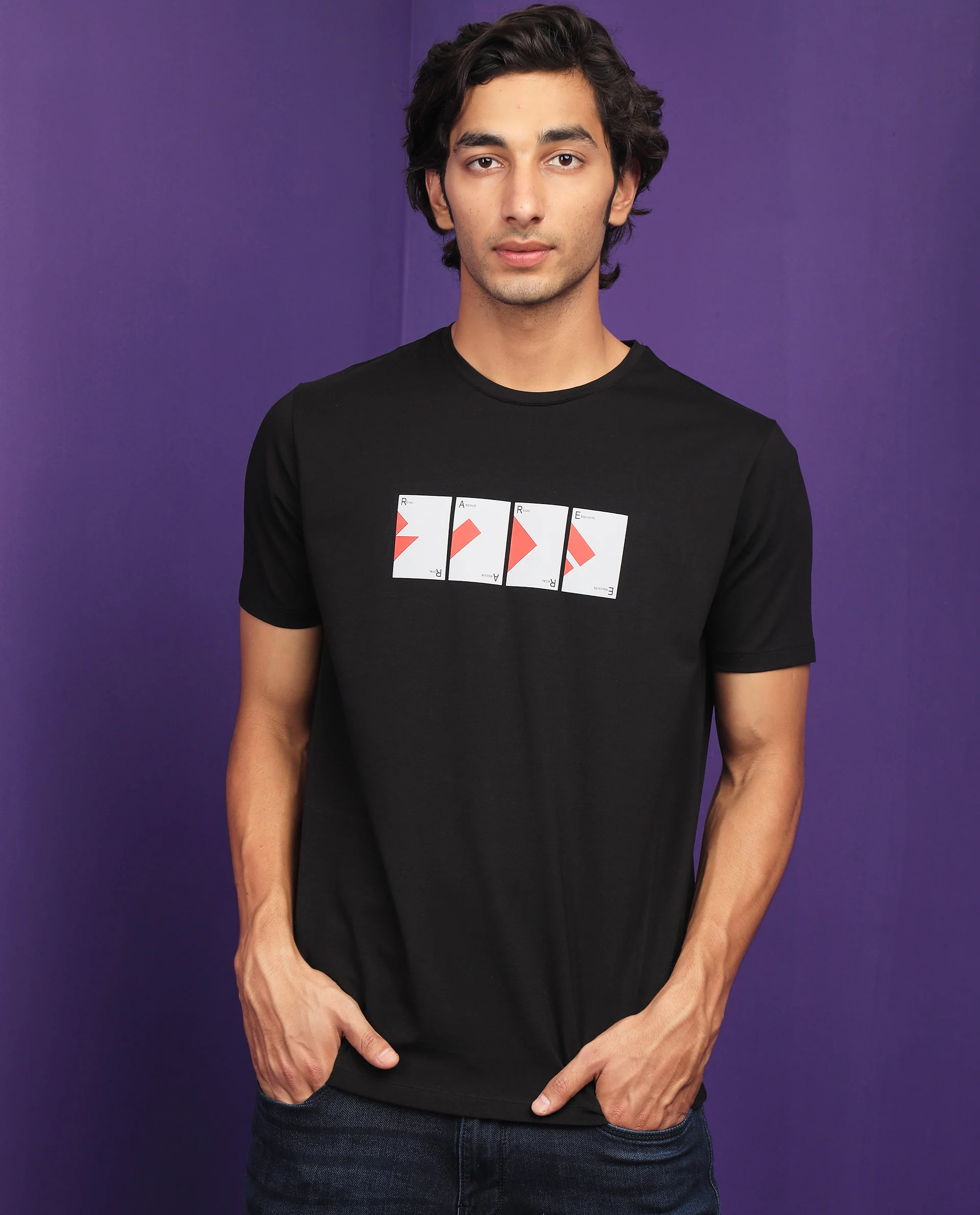 Rare Rabbit Men's Cards Black Cotton Graphic Print Slim Fit Half Sleeve Crew Neck T-Shirt - Image 6