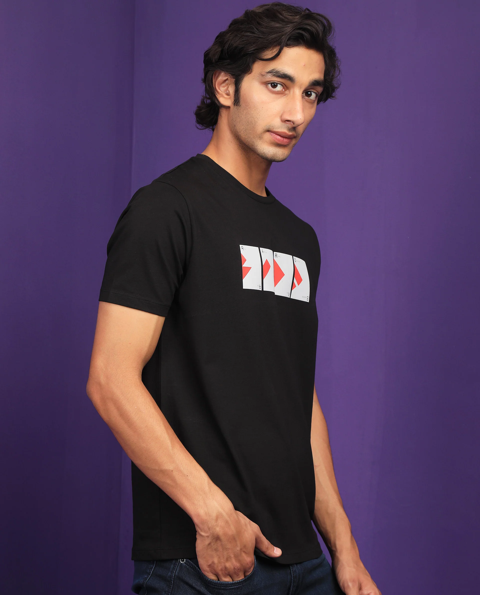 Rare Rabbit Men's Cards Black Cotton Graphic Print Slim Fit Half Sleeve Crew Neck T-Shirt - Image 7