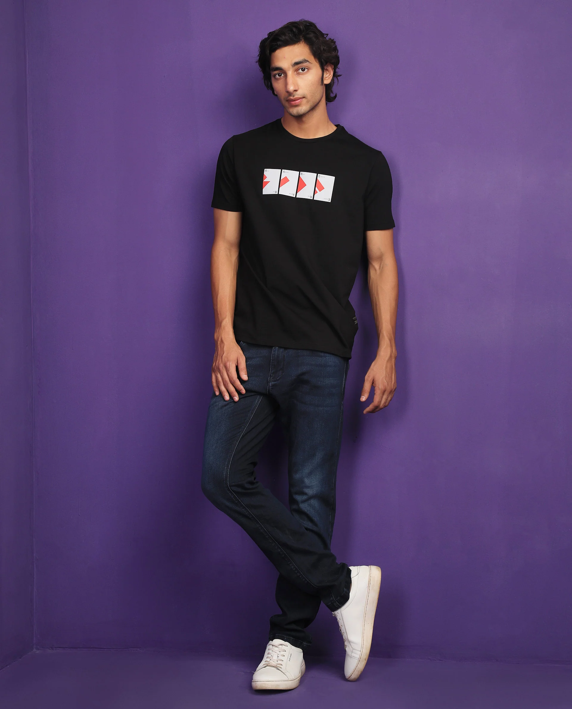 Rare Rabbit Men's Cards Black Cotton Graphic Print Slim Fit Half Sleeve Crew Neck T-Shirt - Image 8