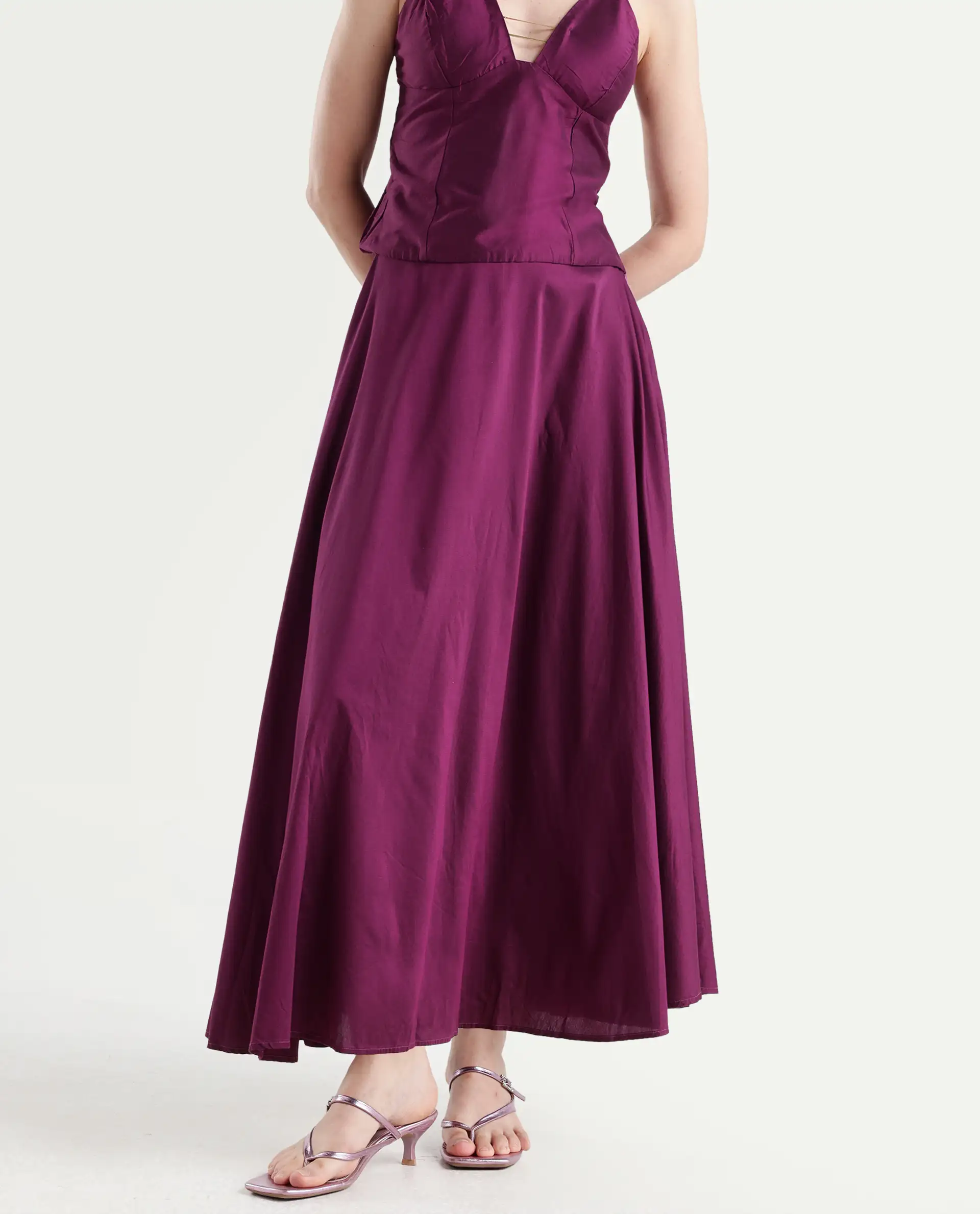 Rareism Women's Carfa B Purple Silk Plain Maxi Flared Skirt - Image 2