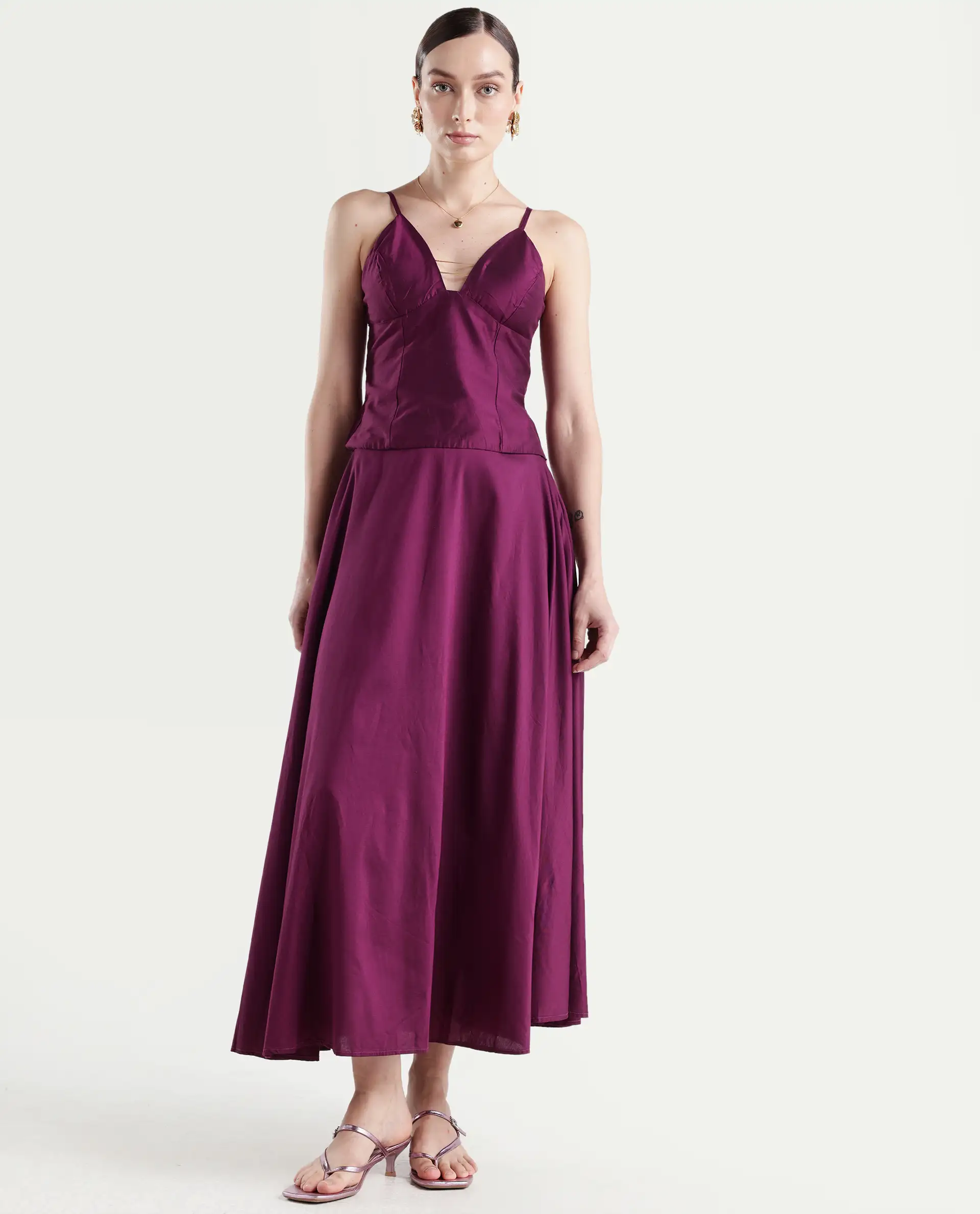 Rareism Women's Carfa B Purple Silk Plain Maxi Flared Skirt - Image 3