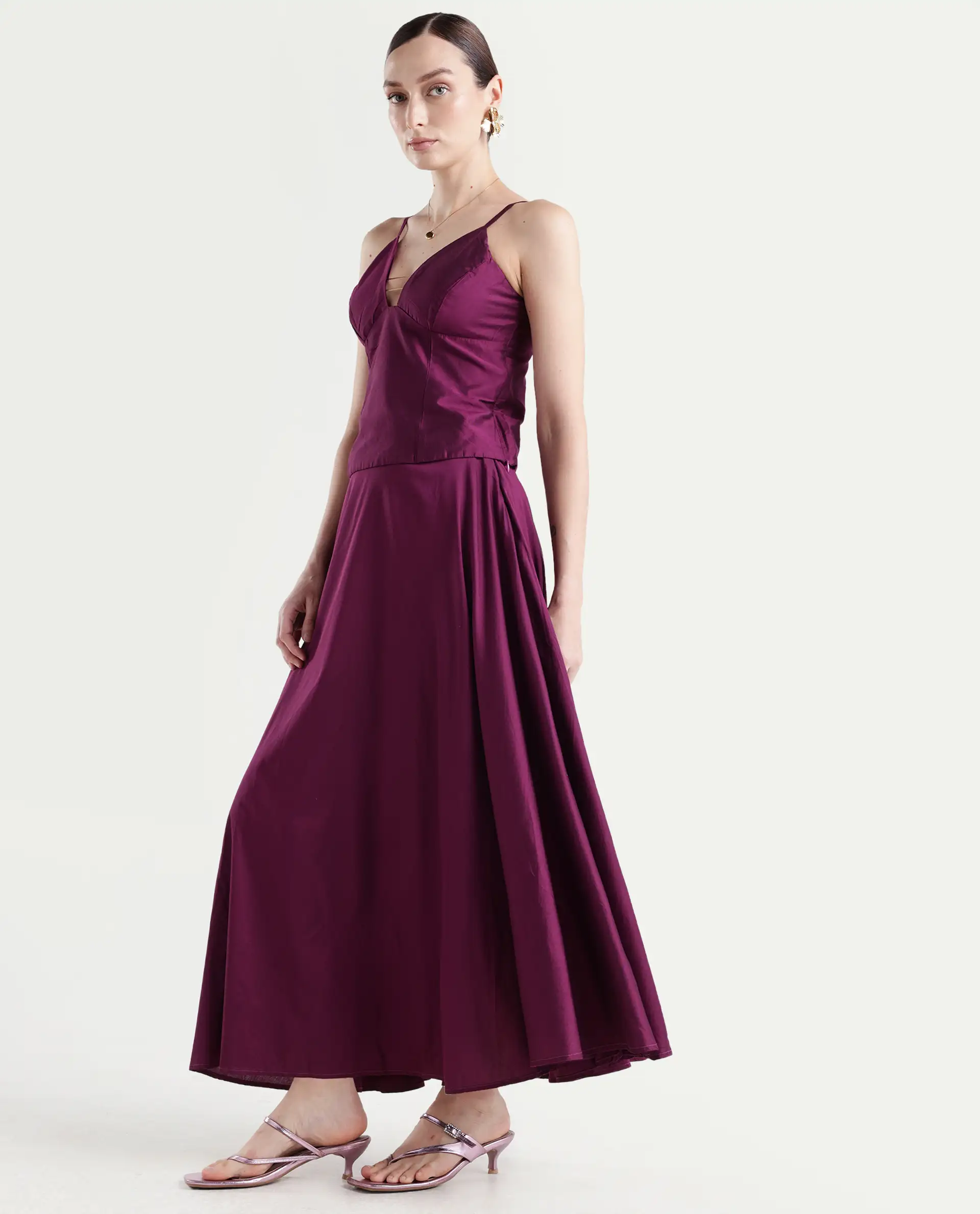 Rareism Women's Carfa B Purple Silk Plain Maxi Flared Skirt - Image 5