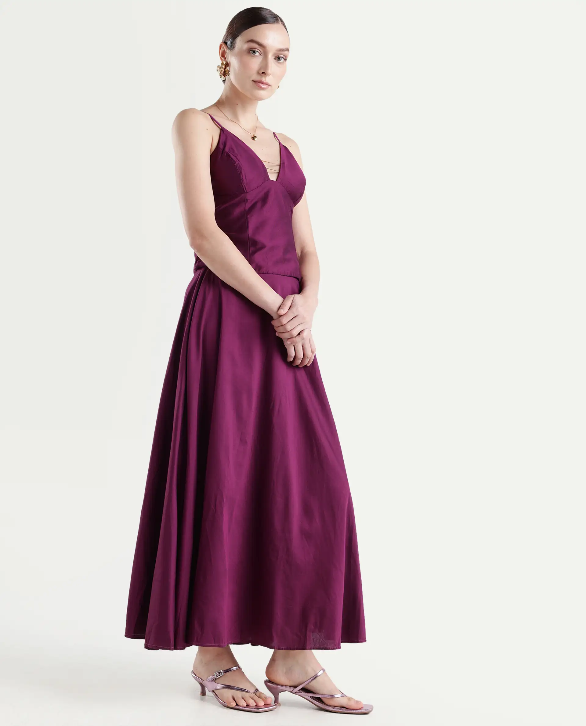 Rareism Women's Carfa B Purple Silk Plain Maxi Flared Skirt - Image 6