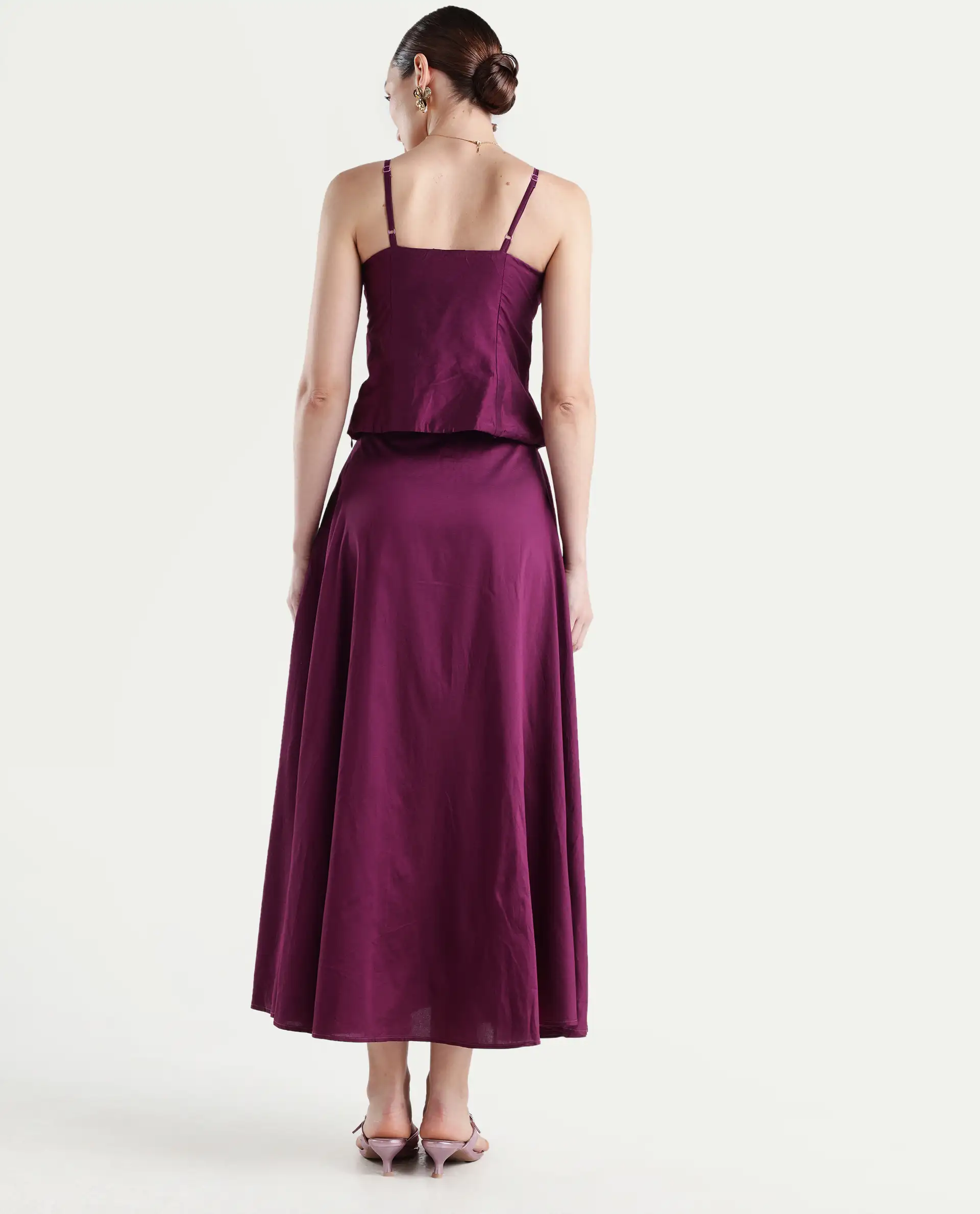 Rareism Women's Carfa B Purple Silk Plain Maxi Flared Skirt - Image 7