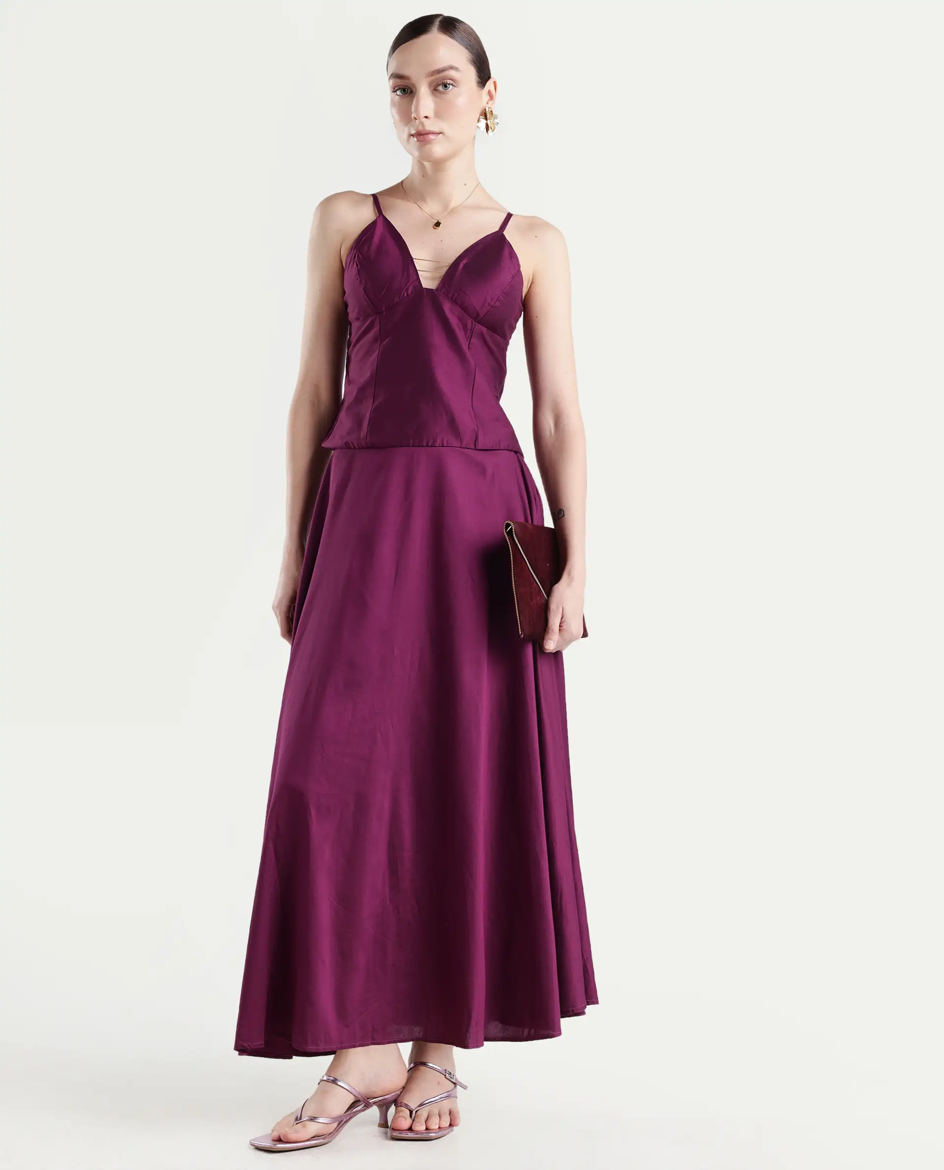 Rareism Women's Carfa Purple Silk Shoulder Strap Plain Sleeveless Crop Fitted Top - Image 2