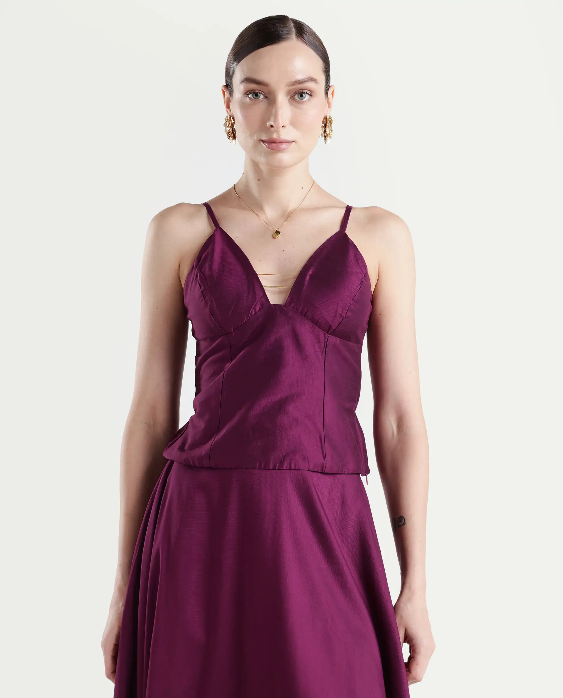 Rareism Women's Carfa Purple Silk Shoulder Strap Plain Sleeveless Crop Fitted Top - Image 3