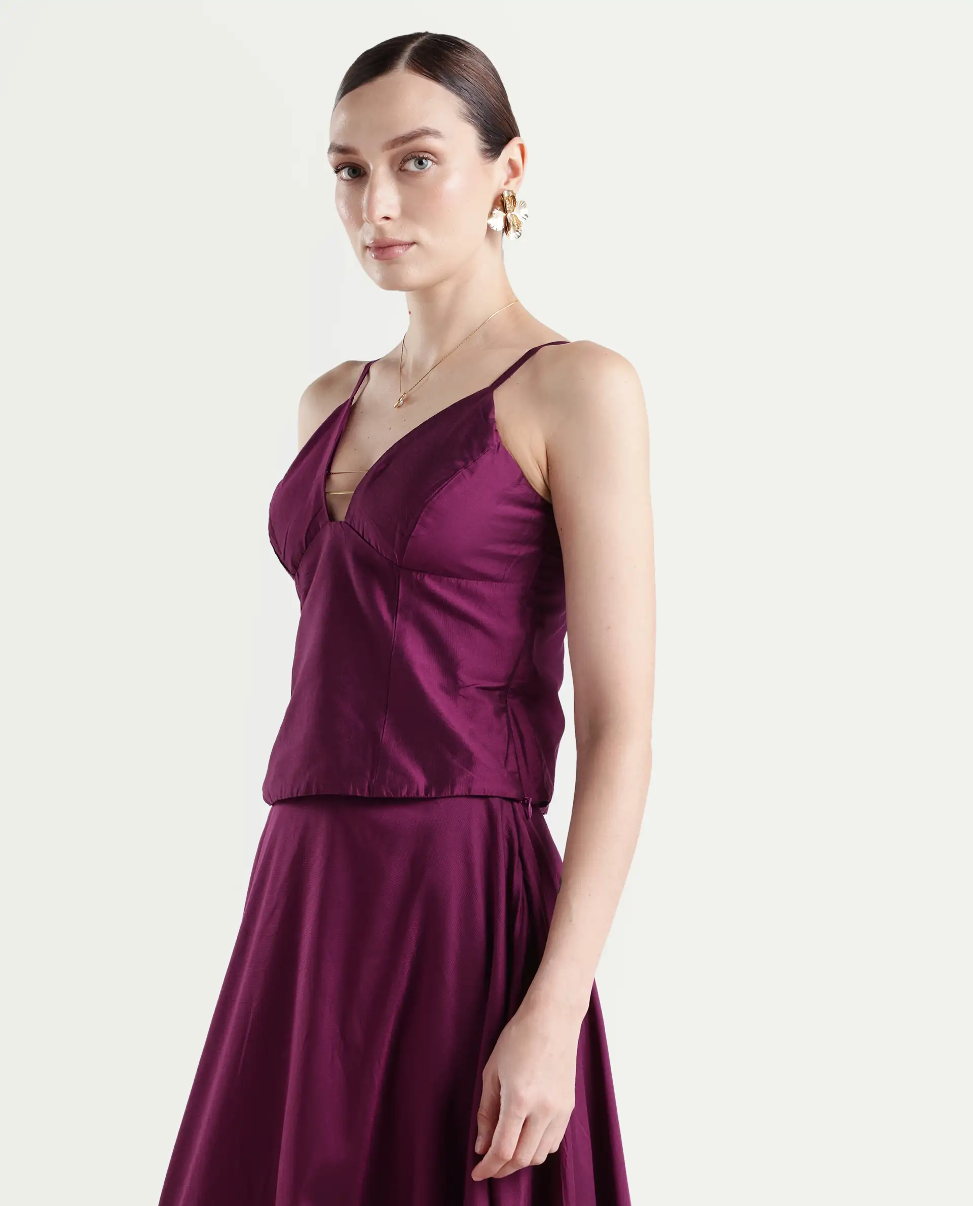 Rareism Women's Carfa Purple Silk Shoulder Strap Plain Sleeveless Crop Fitted Top - Image 5