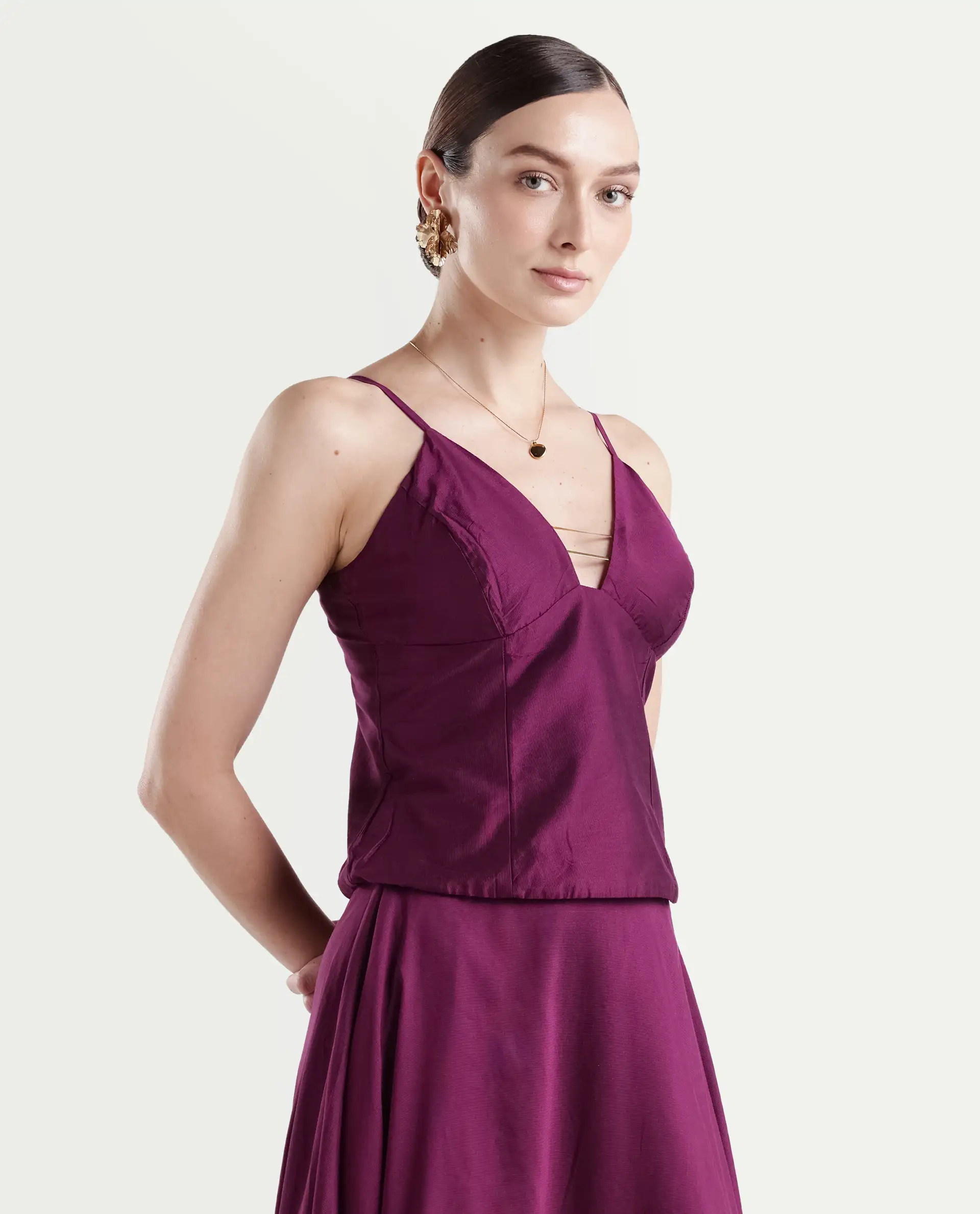 Rareism Women's Carfa Purple Silk Shoulder Strap Plain Sleeveless Crop Fitted Top - Image 6