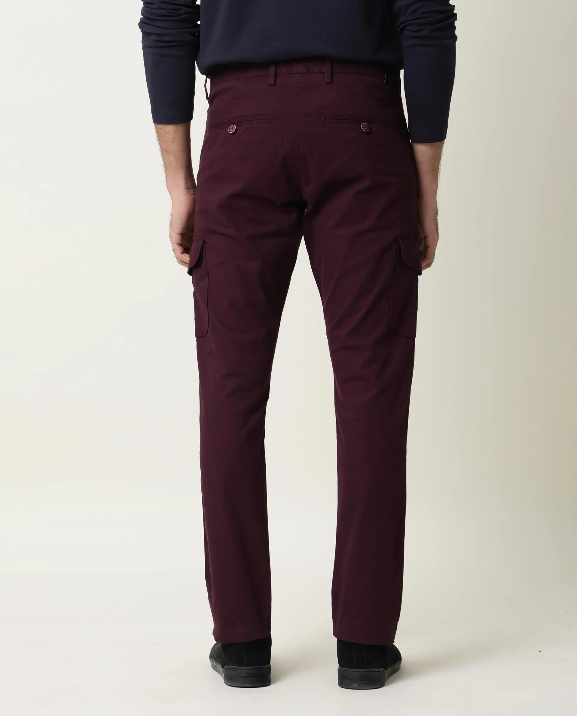 Rare Rabbit Men's Cargo Maroon Cotton Plain Regular Fit Trouser - Image 7
