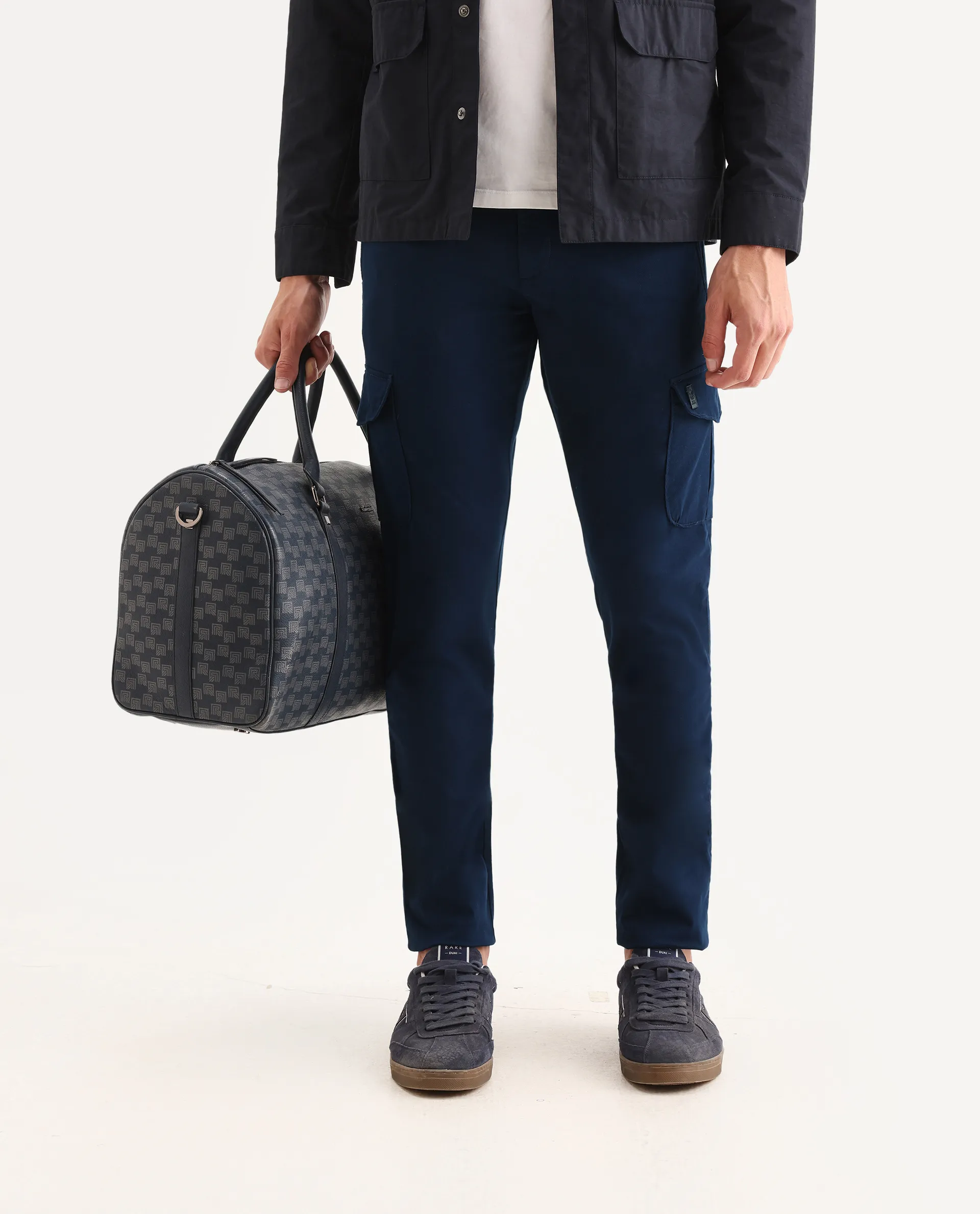 Rare Rabbit Men's Cargo Navy Cotton Plain Regular Fit Trouser - Image 2