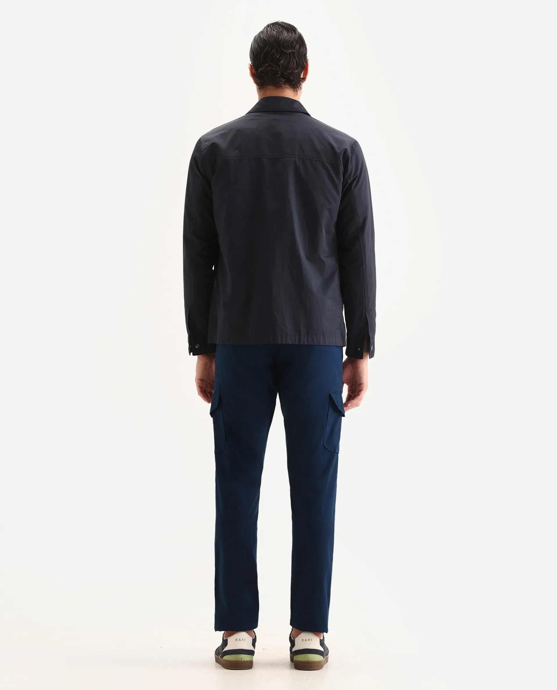 Rare Rabbit Men's Cargo Navy Cotton Plain Regular Fit Trouser - Image 7