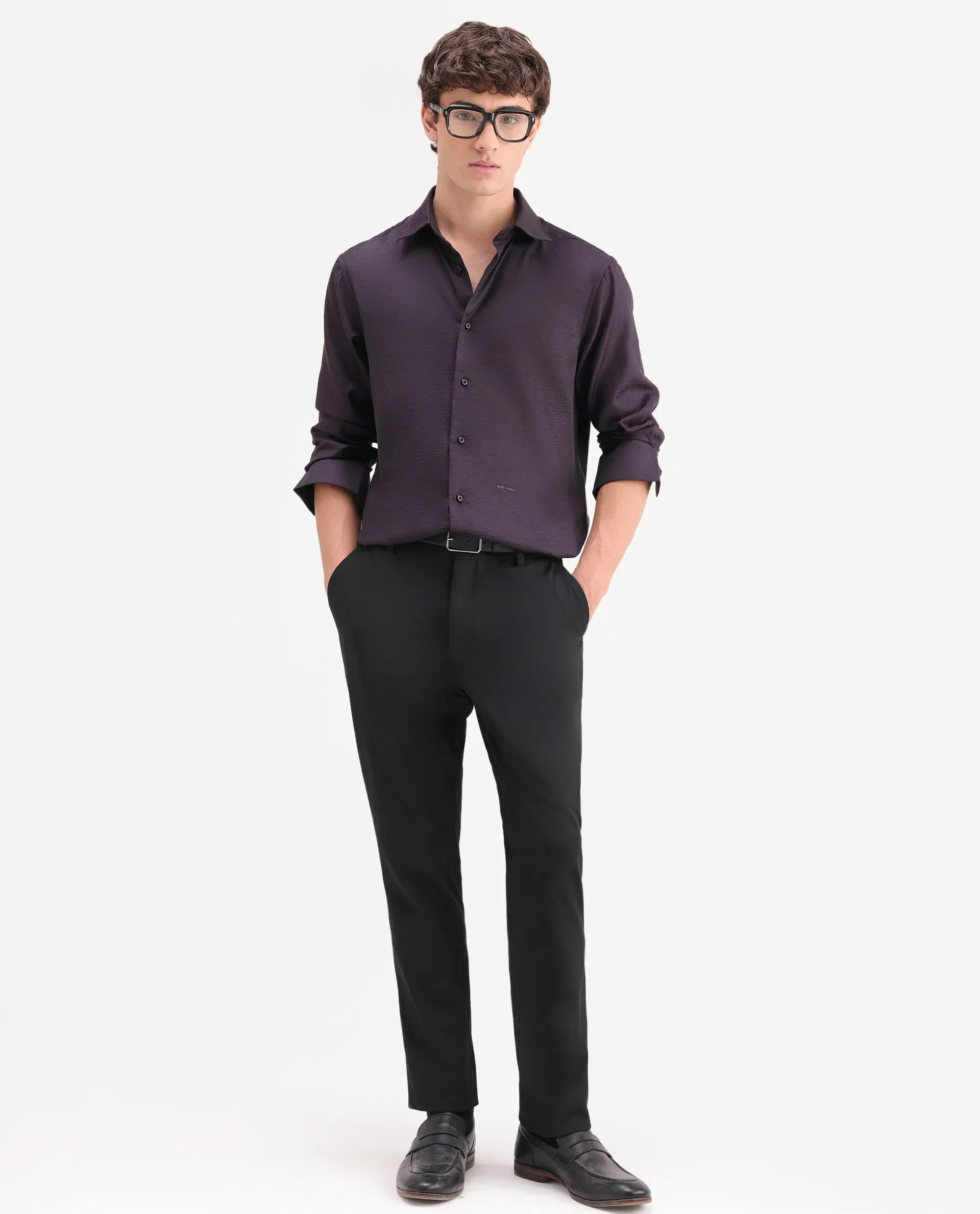 Rare Rabbit Men's Carl Dark Purple Polyester Blend Fabric Spread Collar Regular Fit Jacquard Shirt - Image 2