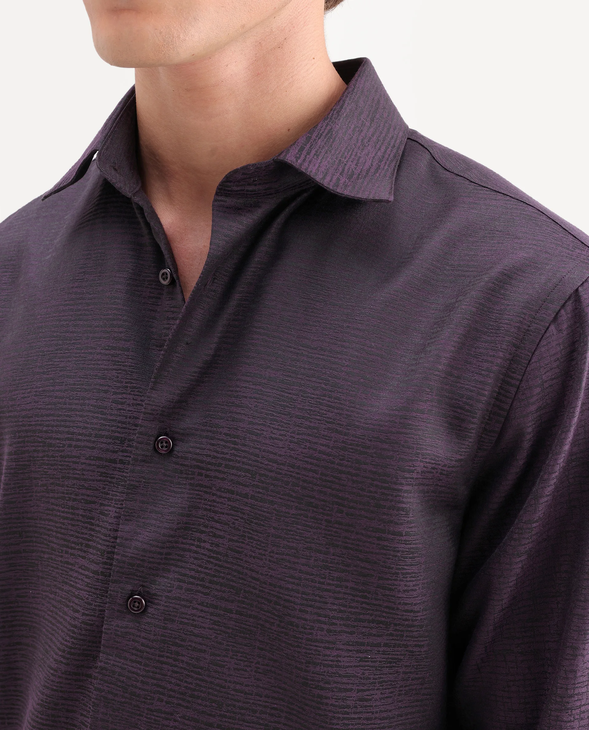 Rare Rabbit Men's Carl Dark Purple Polyester Blend Fabric Spread Collar Regular Fit Jacquard Shirt - Image 5