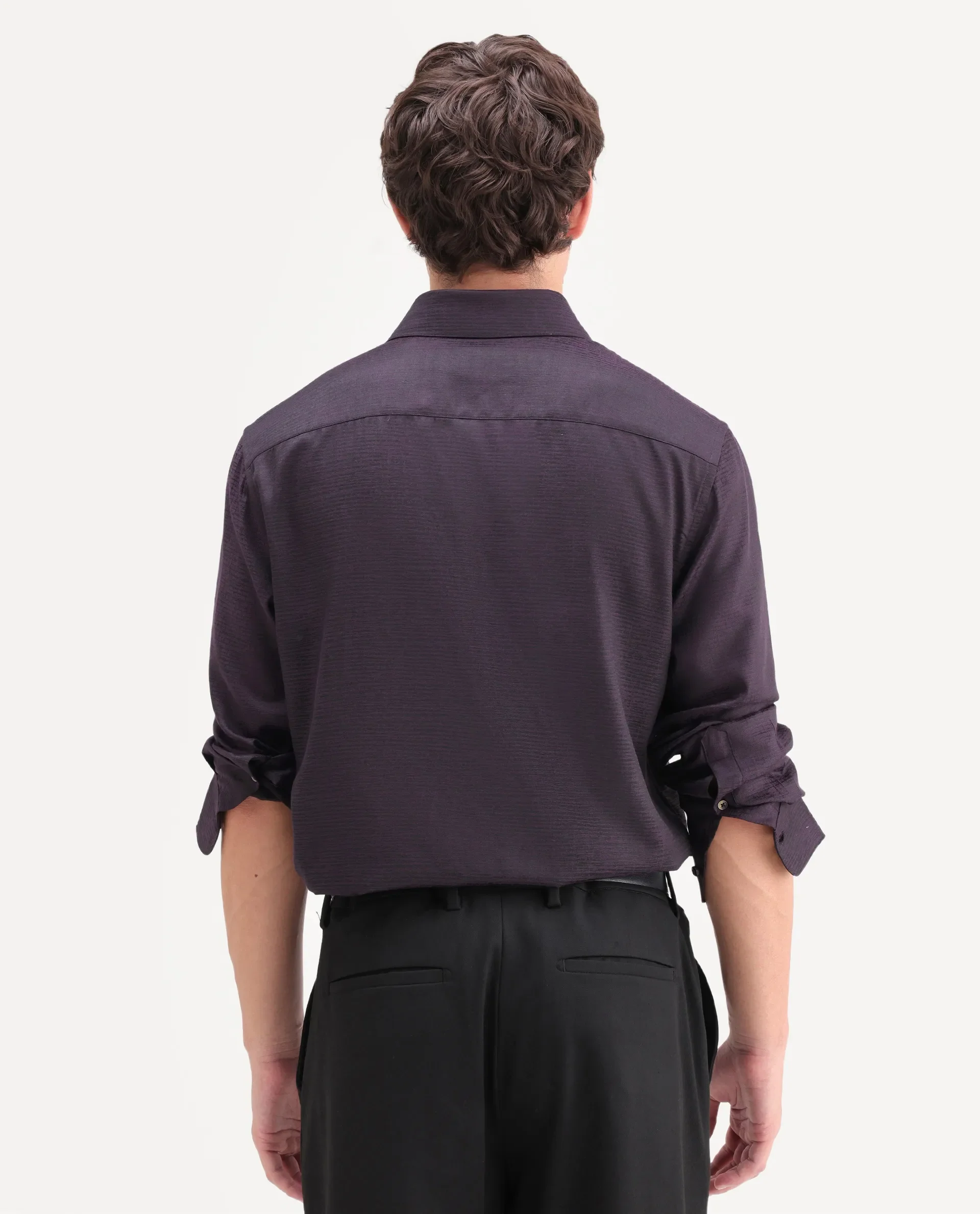 Rare Rabbit Men's Carl Dark Purple Polyester Blend Fabric Spread Collar Regular Fit Jacquard Shirt - Image 8