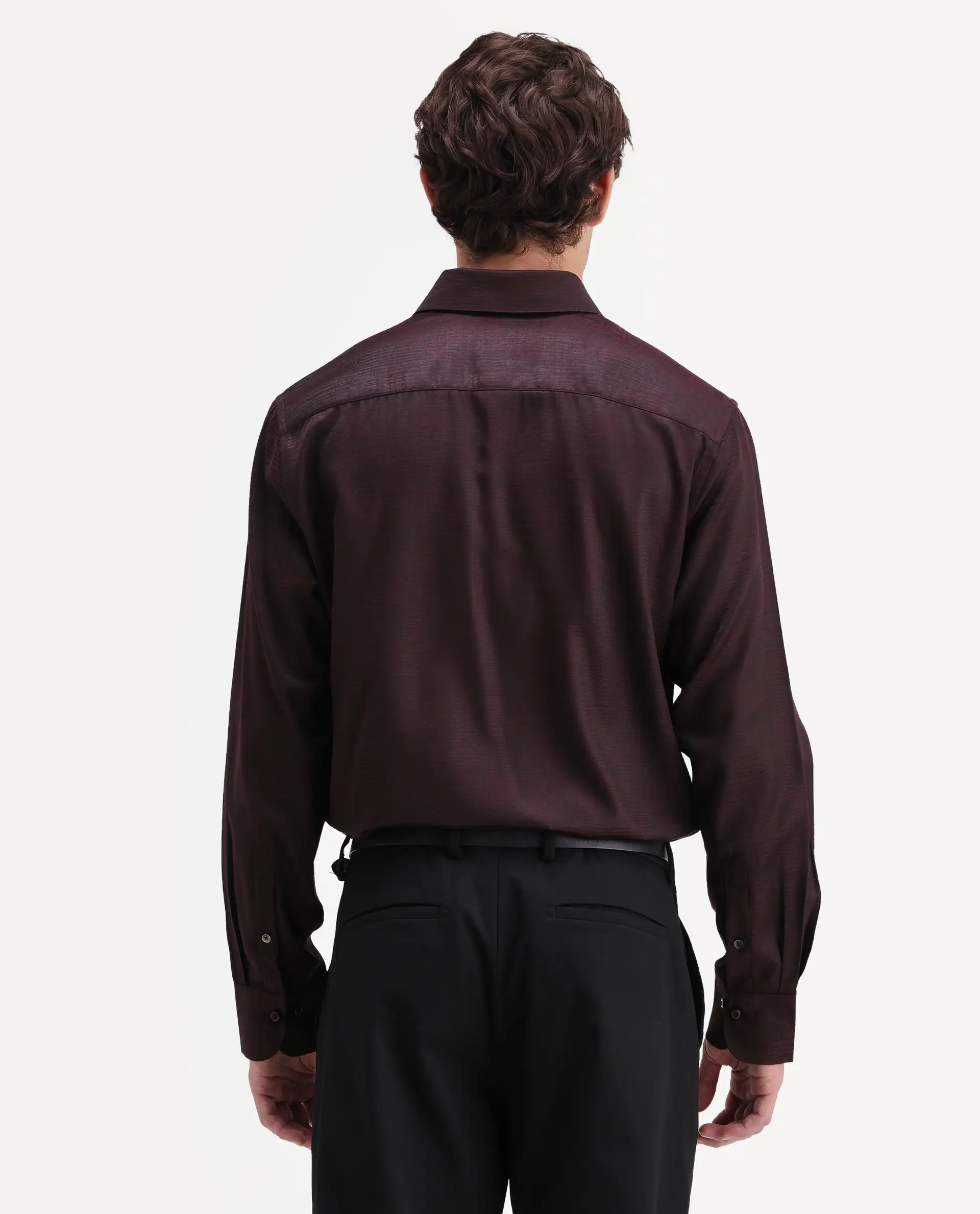 Rare Rabbit Men's Carl Maroon Polyester Blend Fabric Spread Collar Regular Fit Jacquard Shirt - Image 7