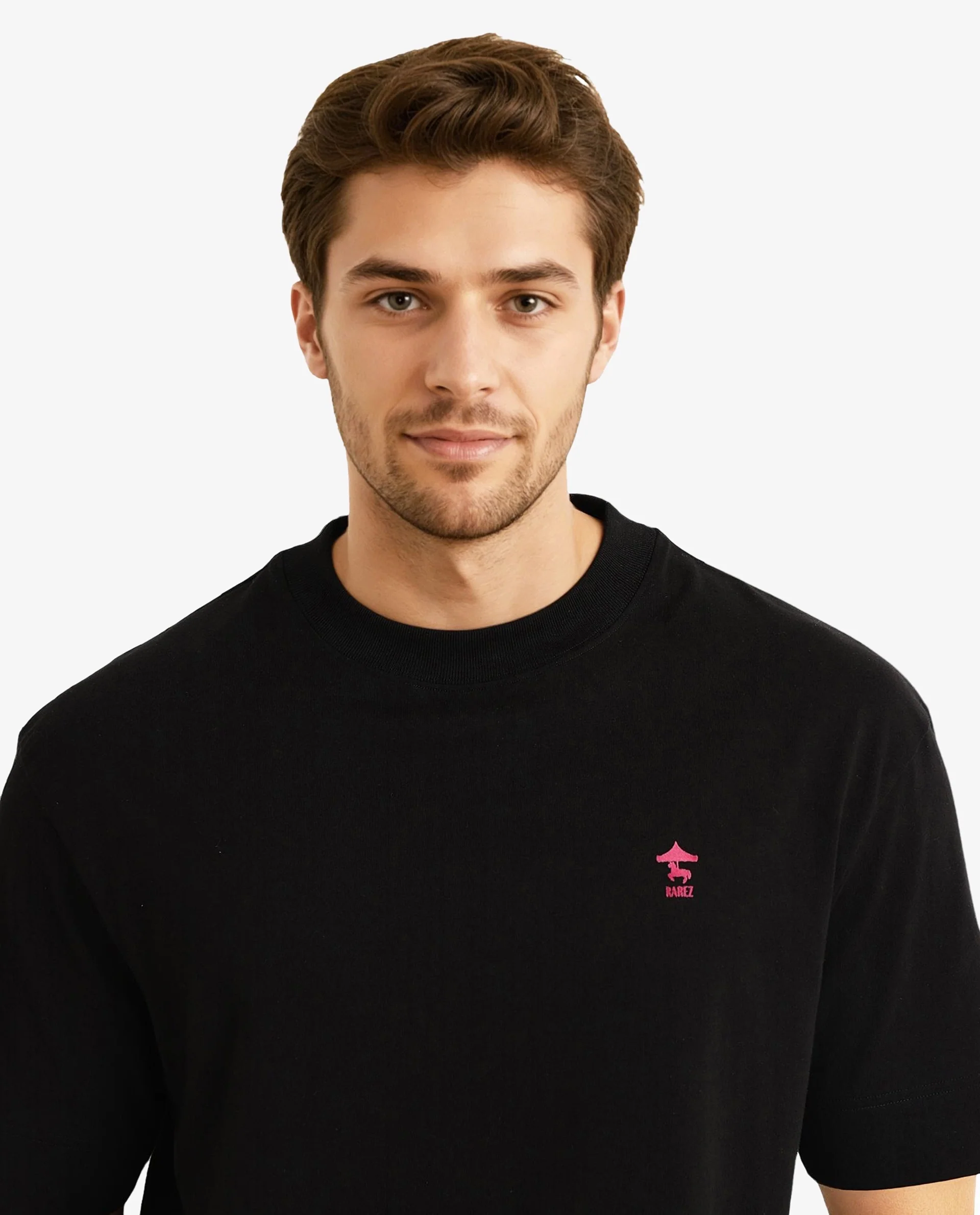 Rare Rabbit Men's Carl Black Graphic Print Oversized Fit Half Sleeve Crew Neck T-Shirt - Image 5