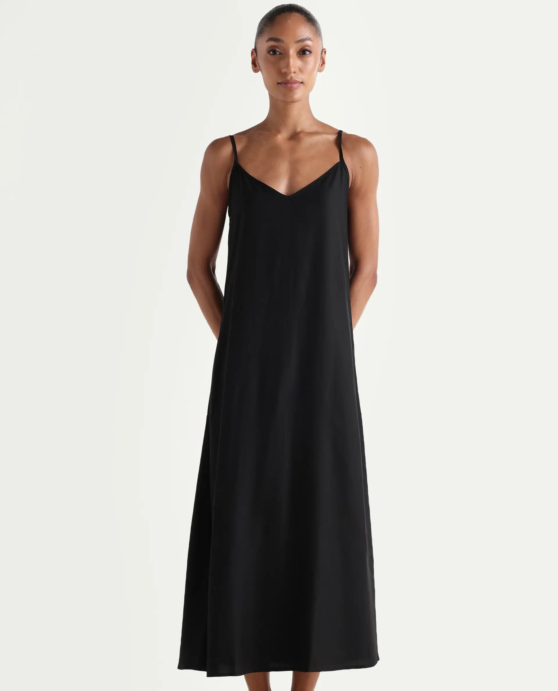 Rareism Women's Carlia Black Viscose Blend Full Sleeve Flared Plain Dress - Image 2