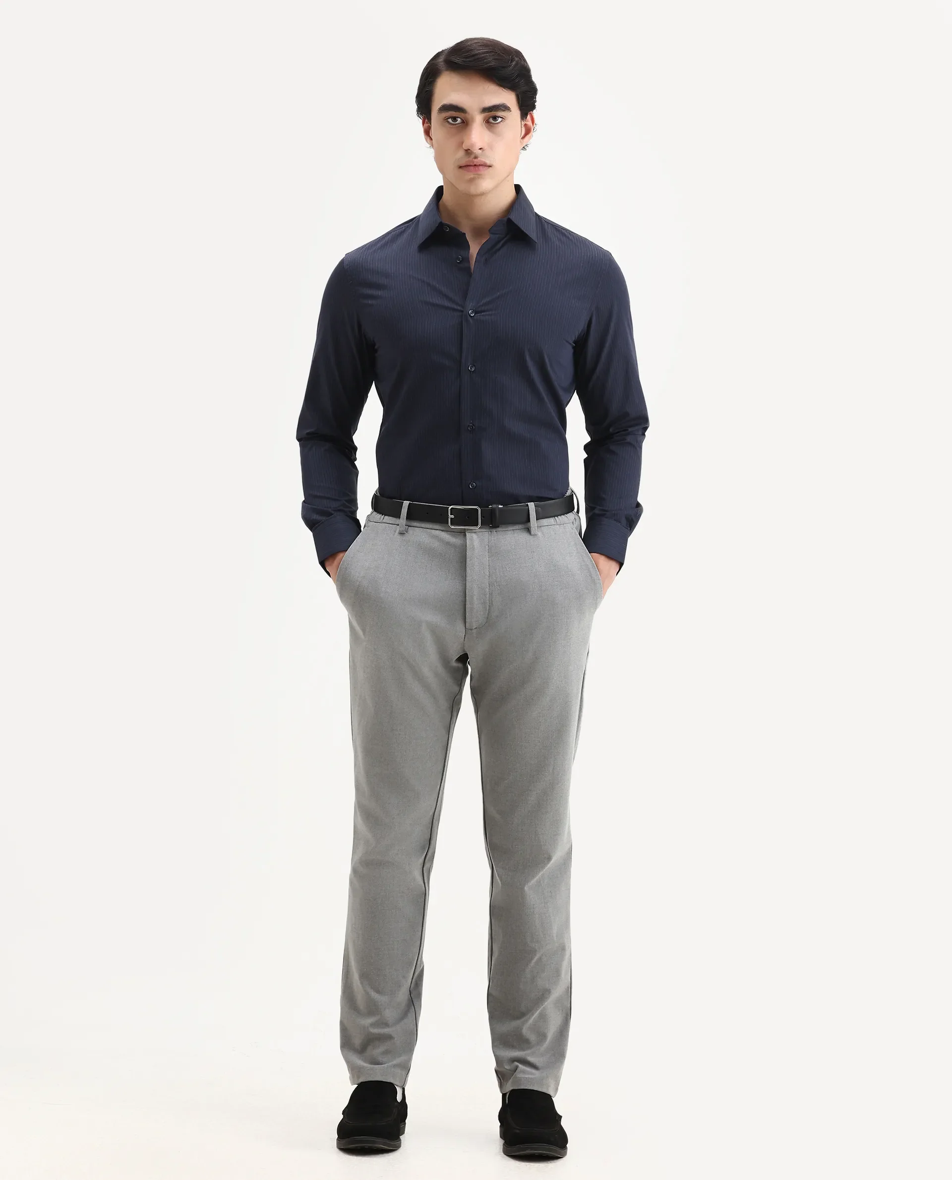 Rare Rabbit Men's Carlin Navy Cotton Striped Print Regular Fit Full Sleeve Collared Shirt - Image 2