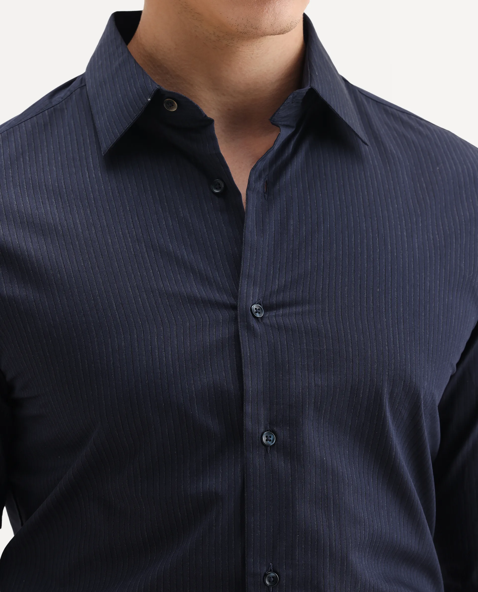 Rare Rabbit Men's Carlin Navy Cotton Striped Print Regular Fit Full Sleeve Collared Shirt - Image 3