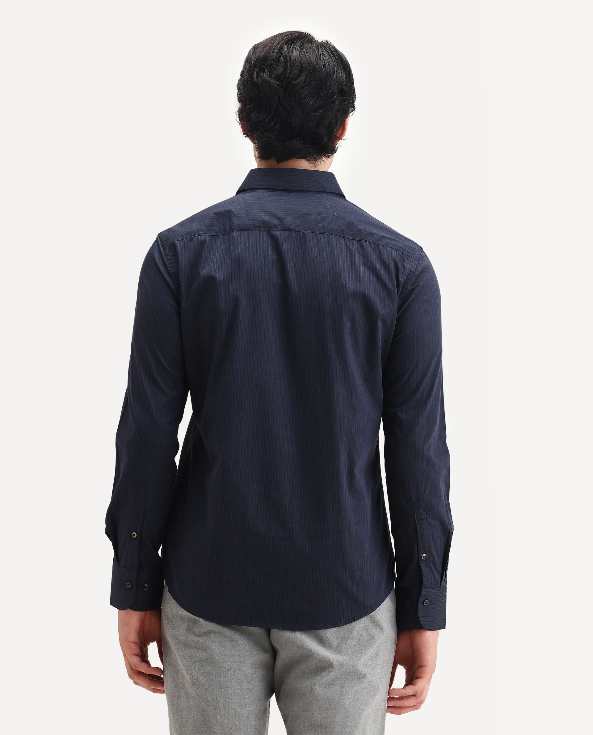 Rare Rabbit Men's Carlin Navy Cotton Striped Print Regular Fit Full Sleeve Collared Shirt - Image 7